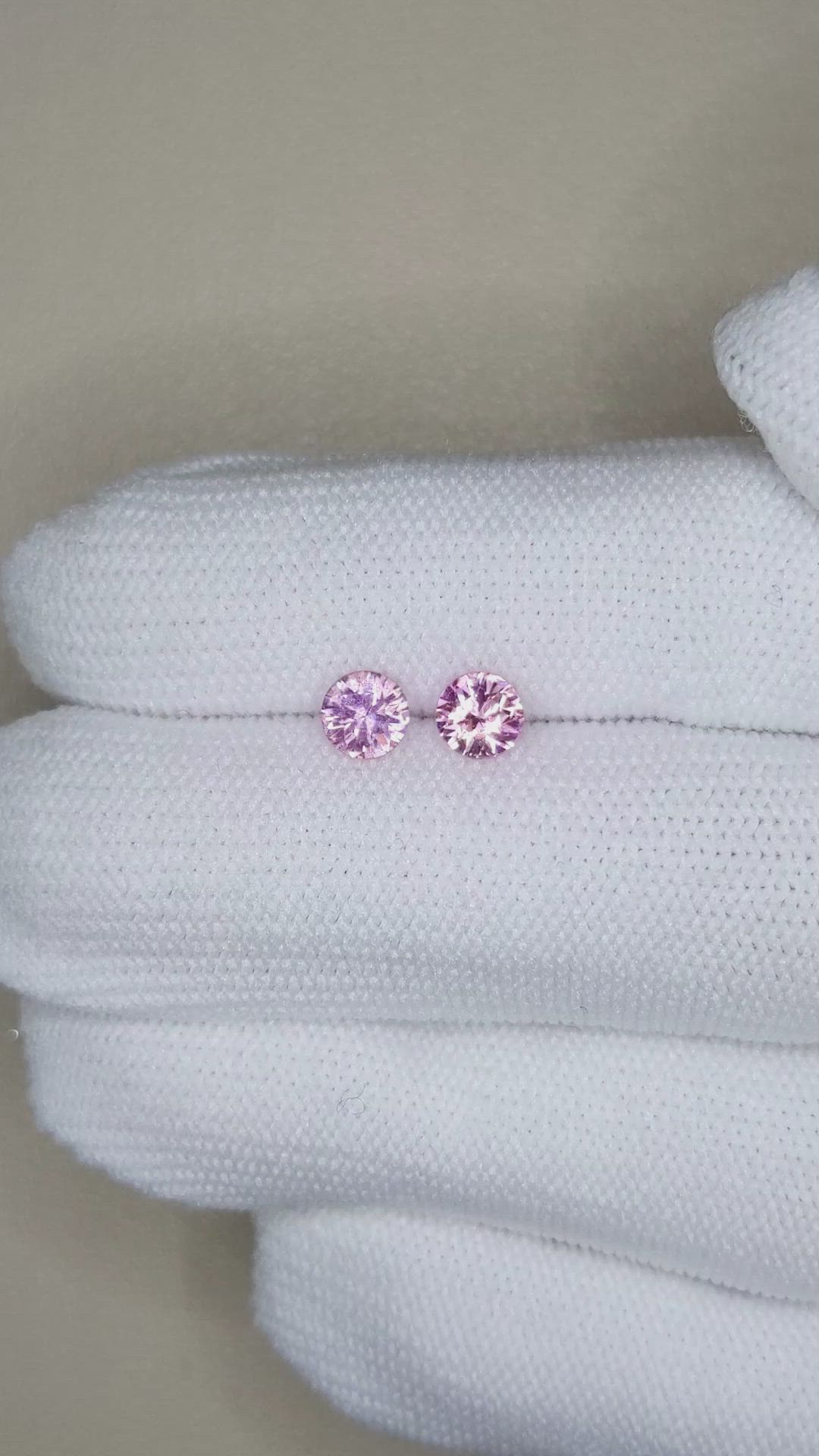 0.95 Ct.Tw.Total Carat Weight Purplish Pink Sapphire Pair from Ceylon (Sri Lanka) Size Video