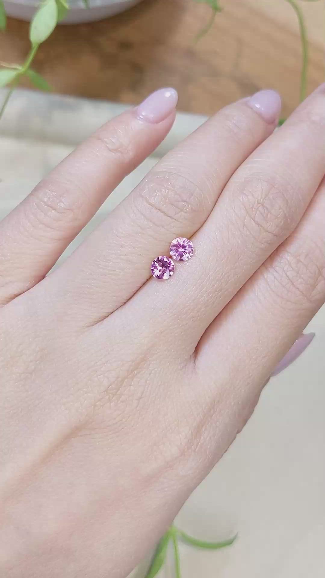 0.95 Ct.Tw.Total Carat Weight Purplish Pink Sapphire Pair from Ceylon (Sri Lanka) Size Video