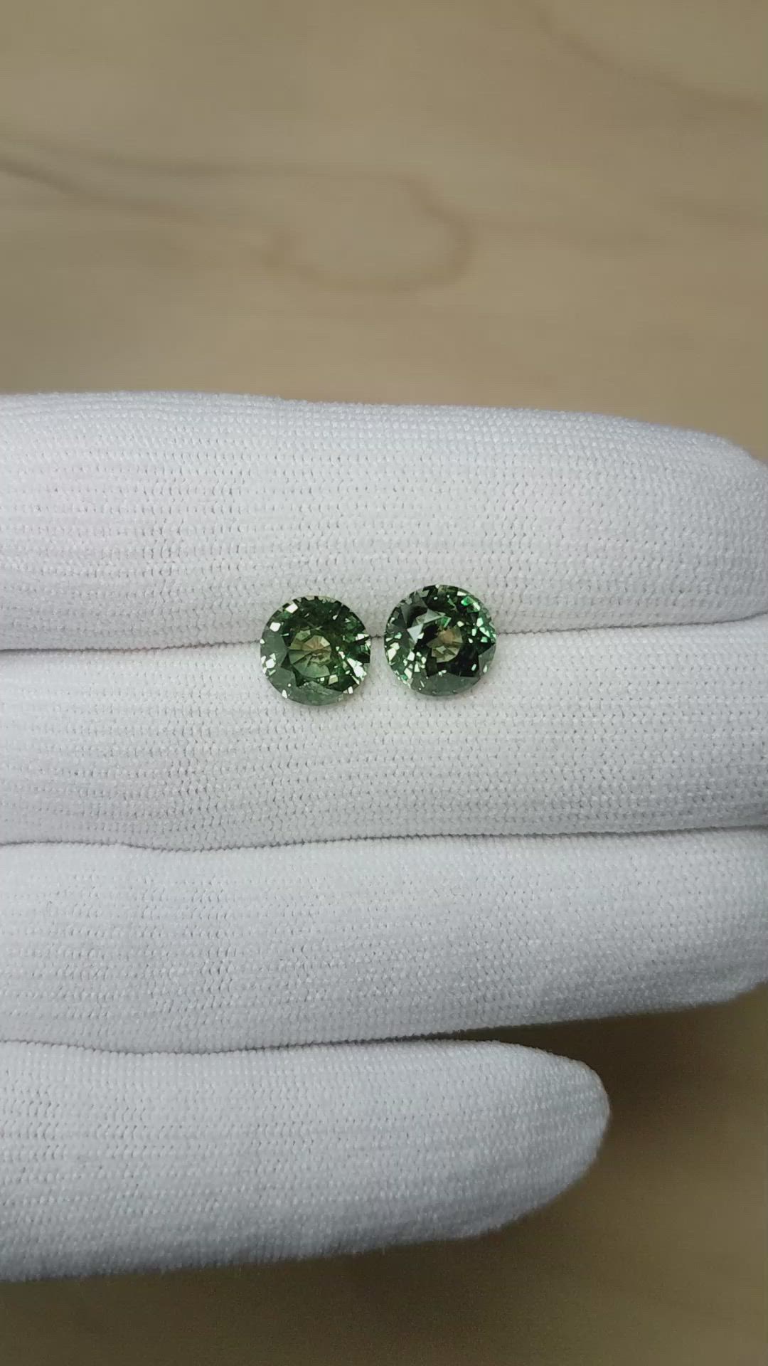 6.92 Ct.Tw.Total Carat Weight Yellowish Green Sapphire Pair from Ceylon (Sri Lanka) Size Video