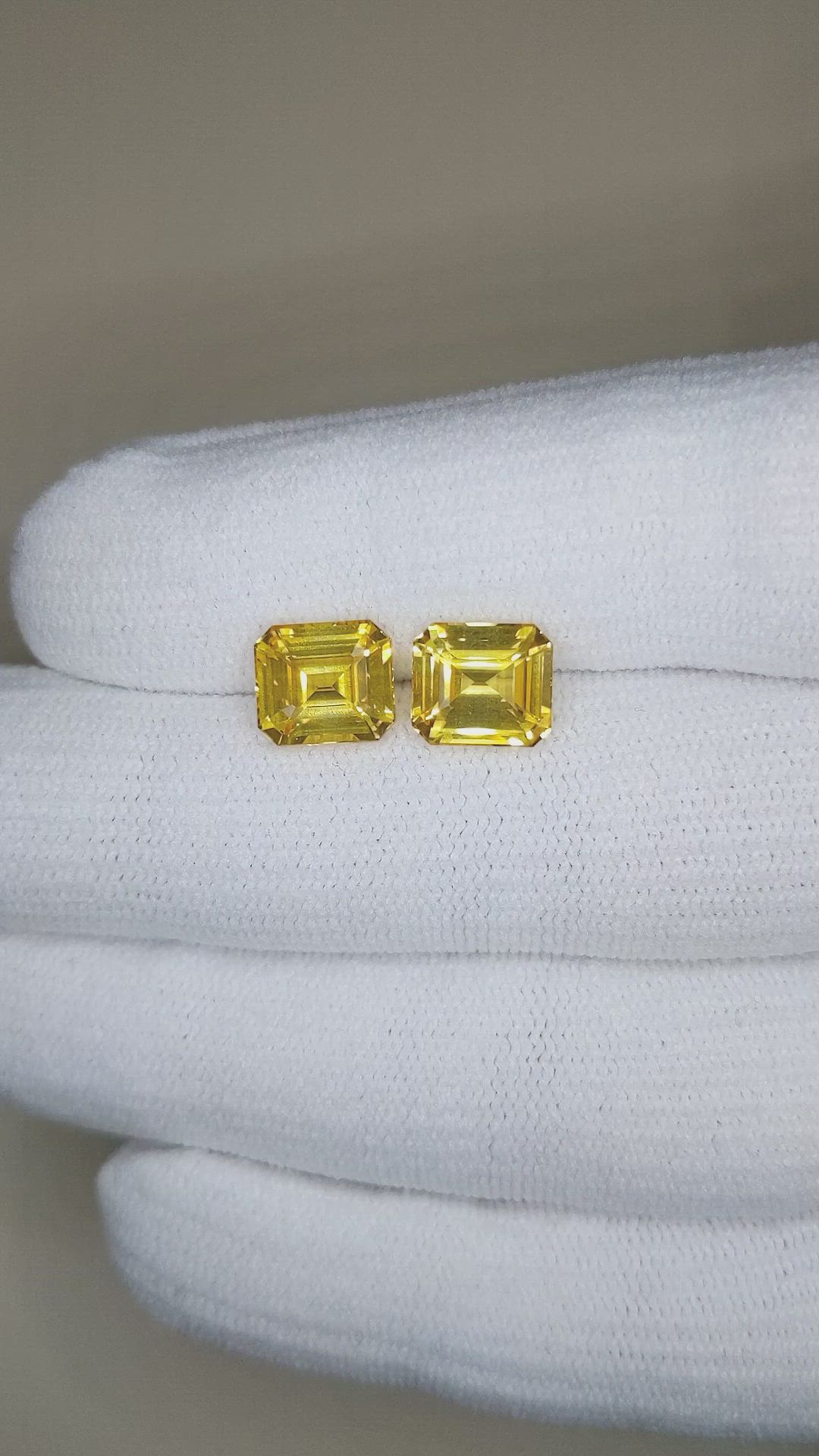 6.12&nbsp;Ct.Tw.Total Carat Weight Yellow Sapphire Pair from Ceylon (Sri Lanka) Size Video
