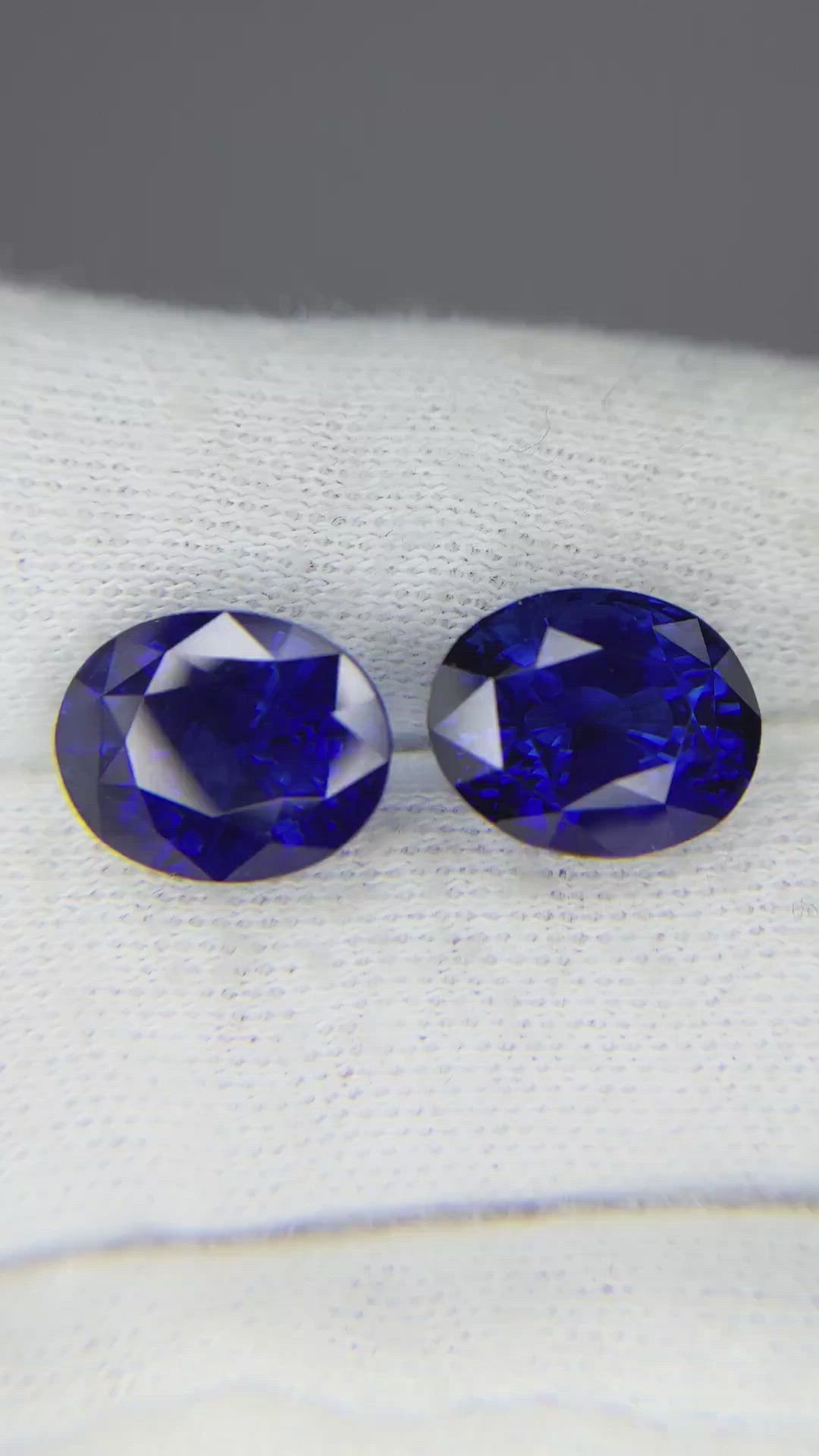 12.16&nbsp;Ct.Tw.Total Carat Weight Blue Sapphire Pair from Ceylon (Sri Lanka) Size Video
