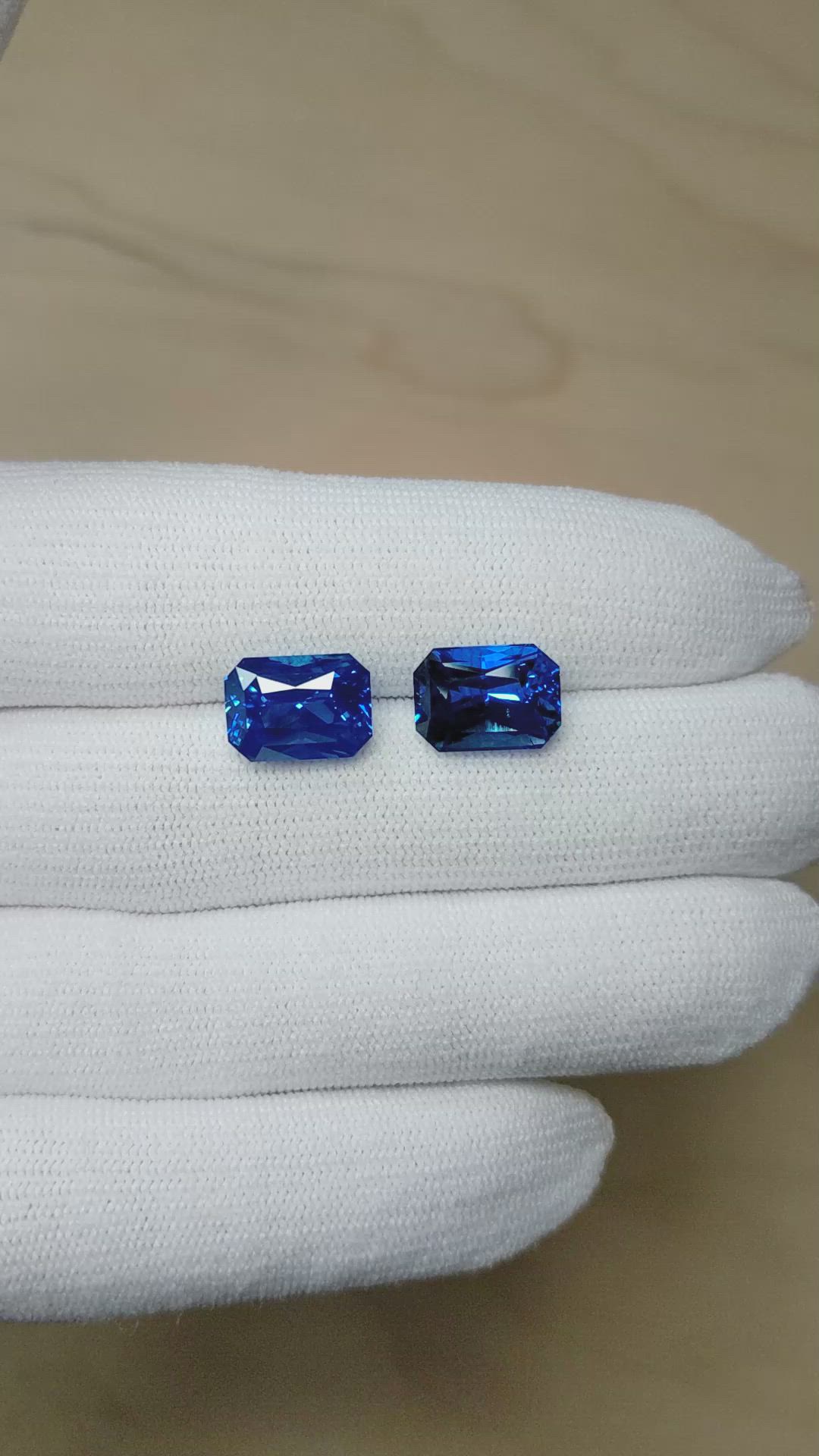 12.39 Ct.Tw.Total Carat Weight Blue Sapphire Pair from Ceylon (Sri Lanka) Size Video
