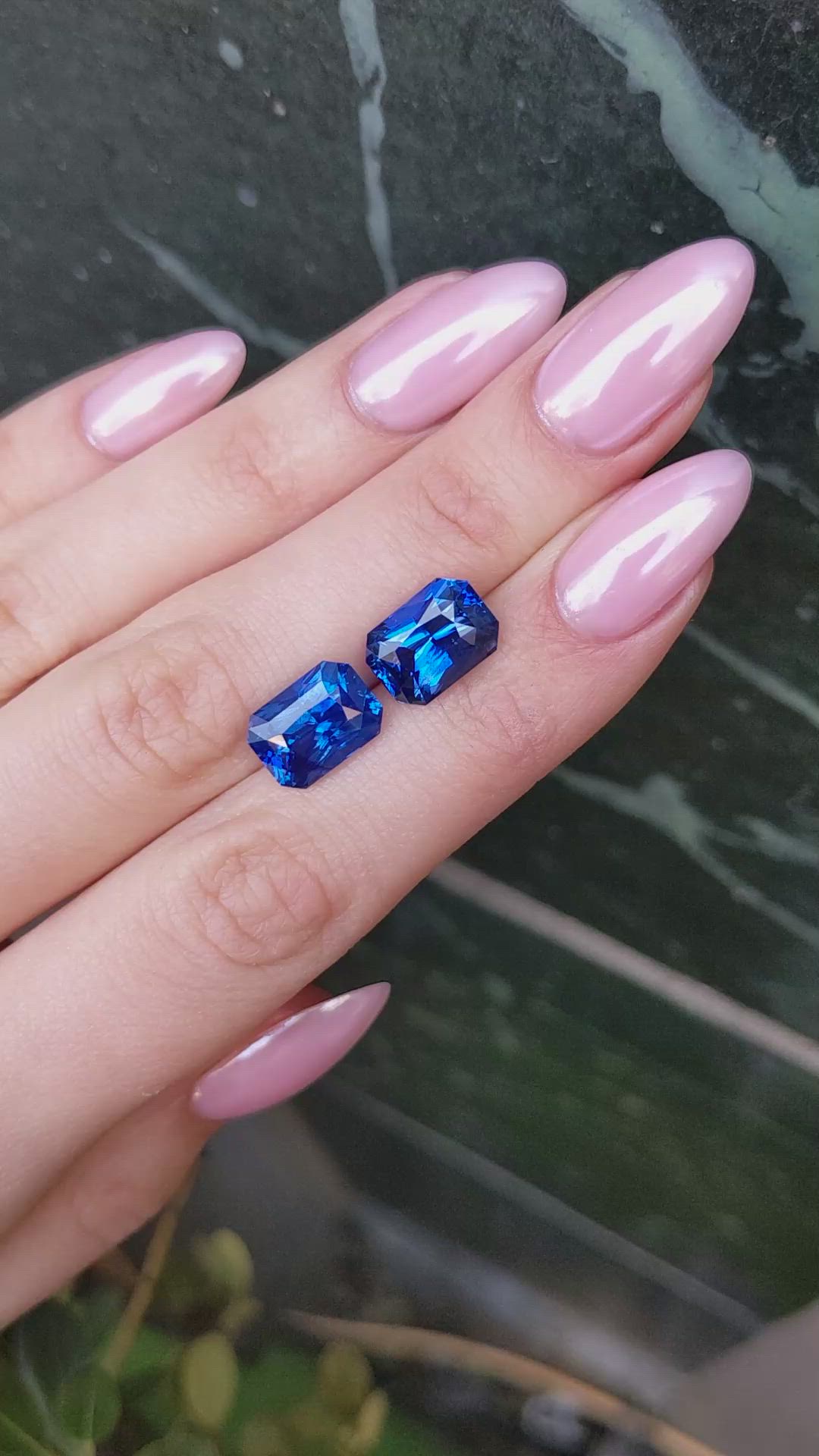 12.39 Ct.Tw.Total Carat Weight Blue Sapphire Pair from Ceylon (Sri Lanka) Size Video