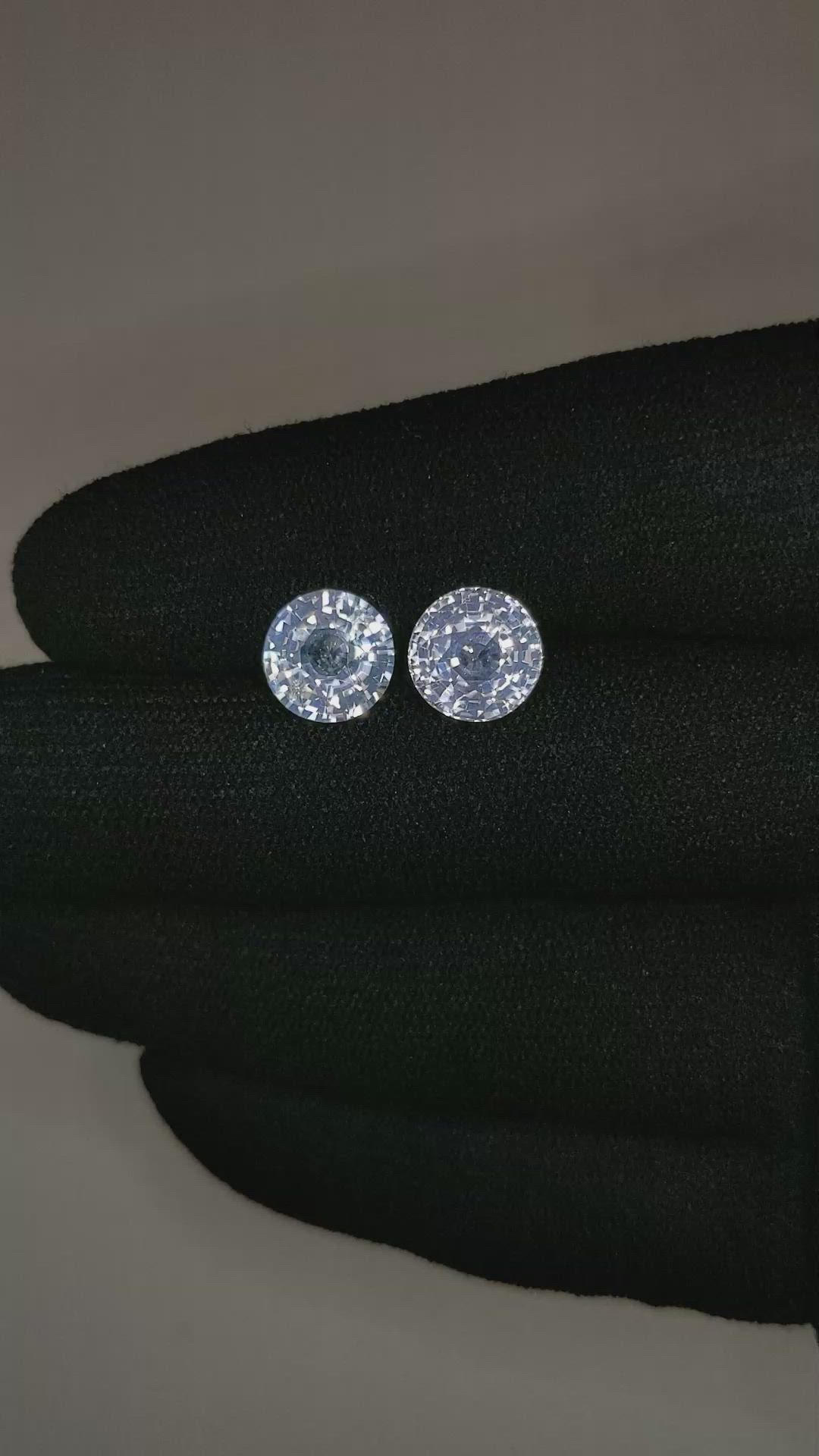 6.68&nbsp;Ct.Tw.Total Carat Weight White Sapphire Pair from Ceylon (Sri Lanka) Size Video
