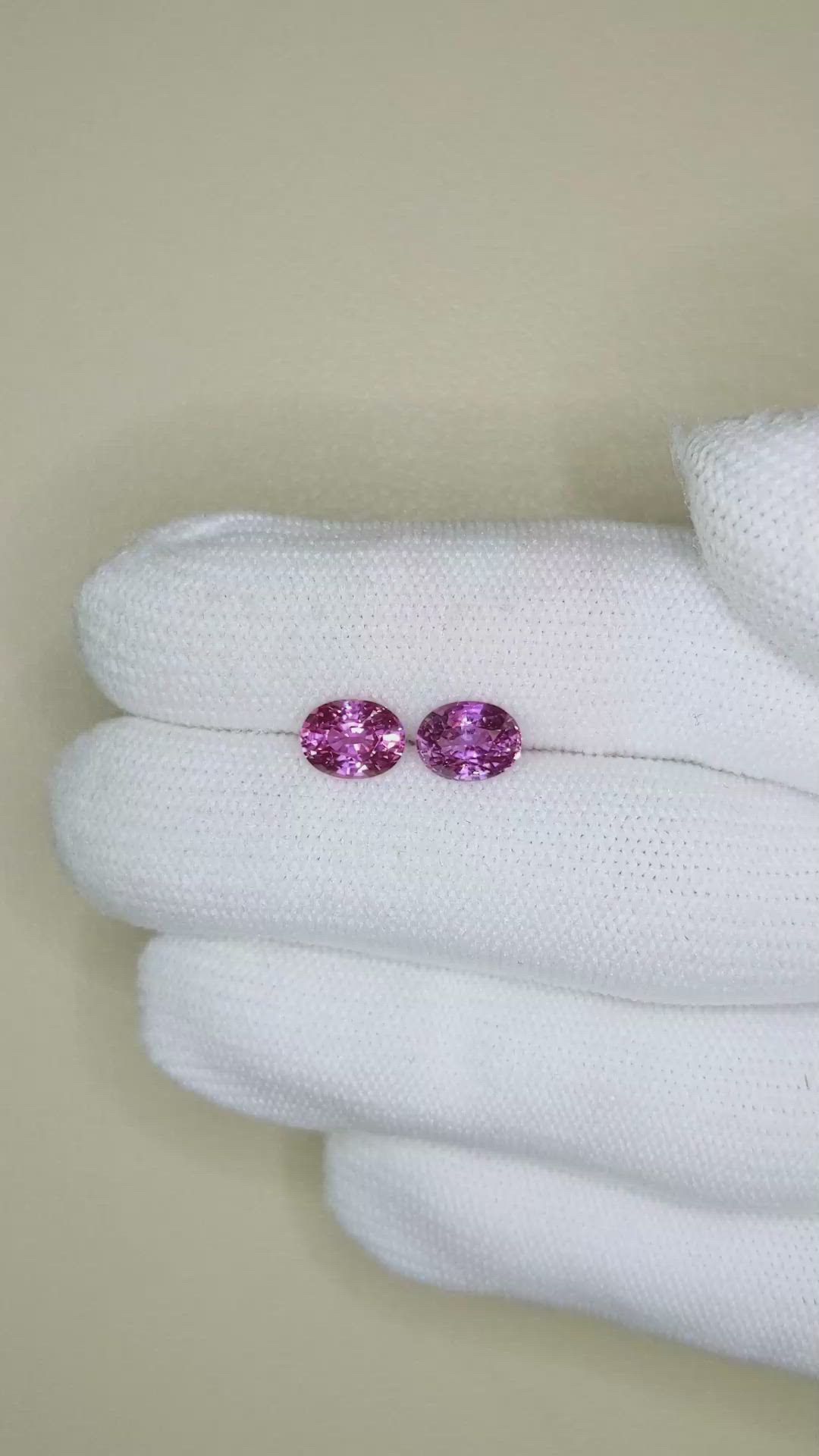 3.01 Ct.Tw.Total Carat Weight Purplish Pink Sapphire Pair from Ceylon (Sri Lanka) Size Video
