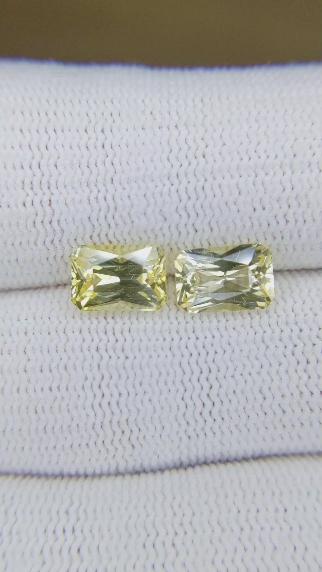 5.76 Ct.Tw.Total Carat Weight Yellow Sapphire Pair from Ceylon (Sri Lanka) Size Video
