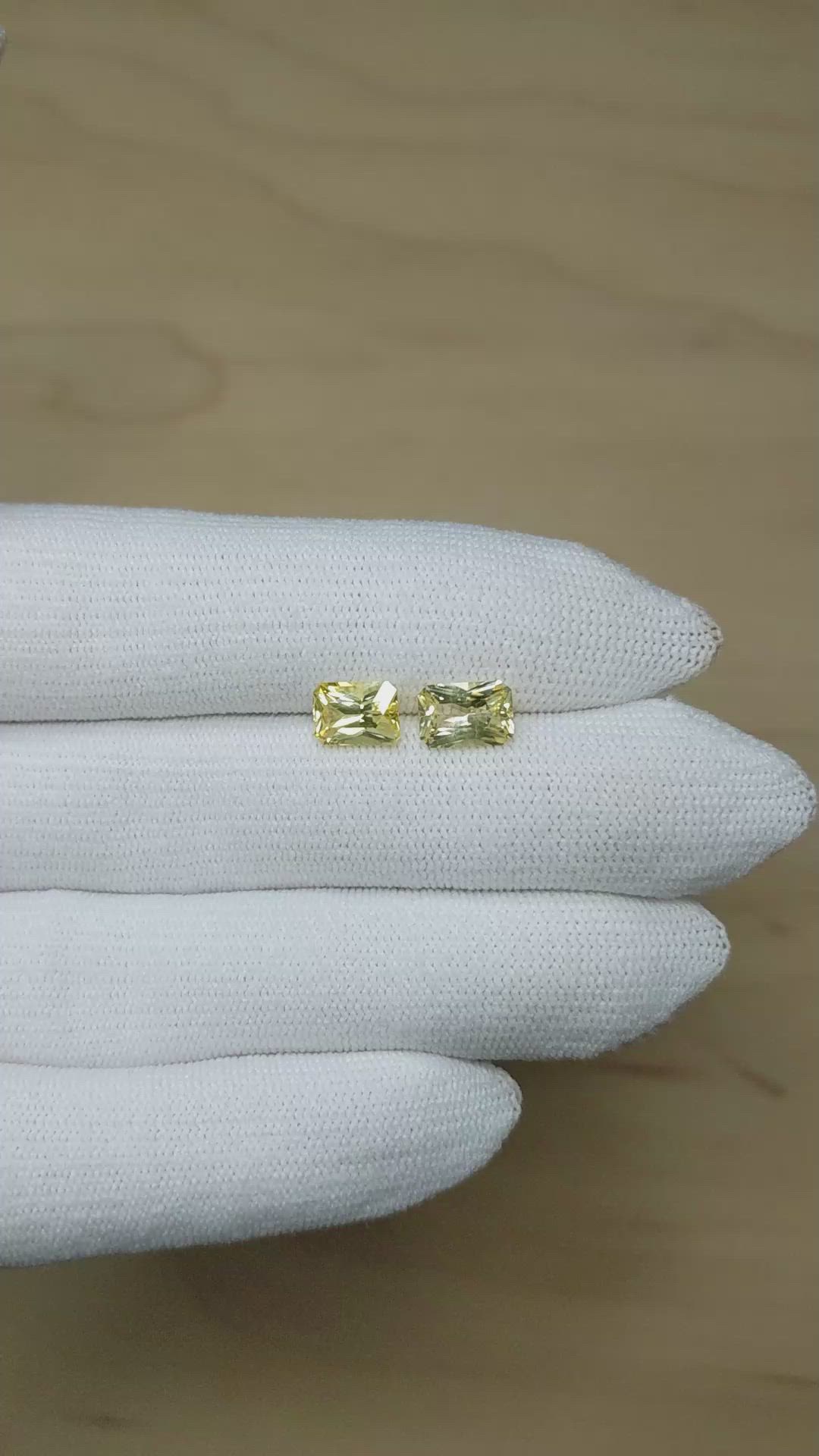 5.76 Ct.Tw.Total Carat Weight Yellow Sapphire Pair from Ceylon (Sri Lanka) Size Video