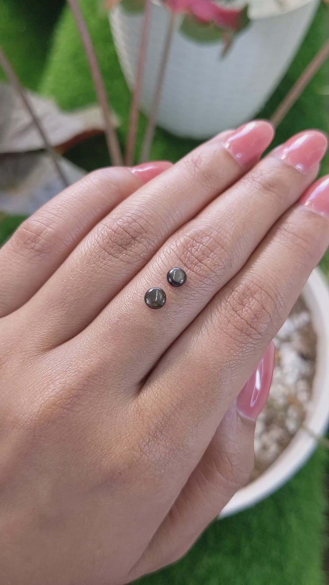 1.06 Ct.Tw.Total Carat Weight Black Cabochon Star Sapphire Pair from Ceylon (Sri Lanka) Size Video