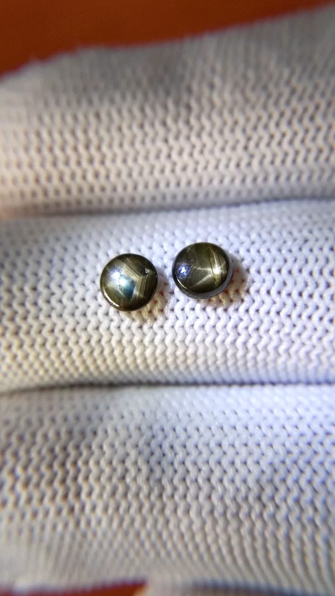 1.28 Ct.Tw.Total Carat Weight Greenish Brown Star Sapphire Pair from Ceylon (Sri Lanka) Size Video
