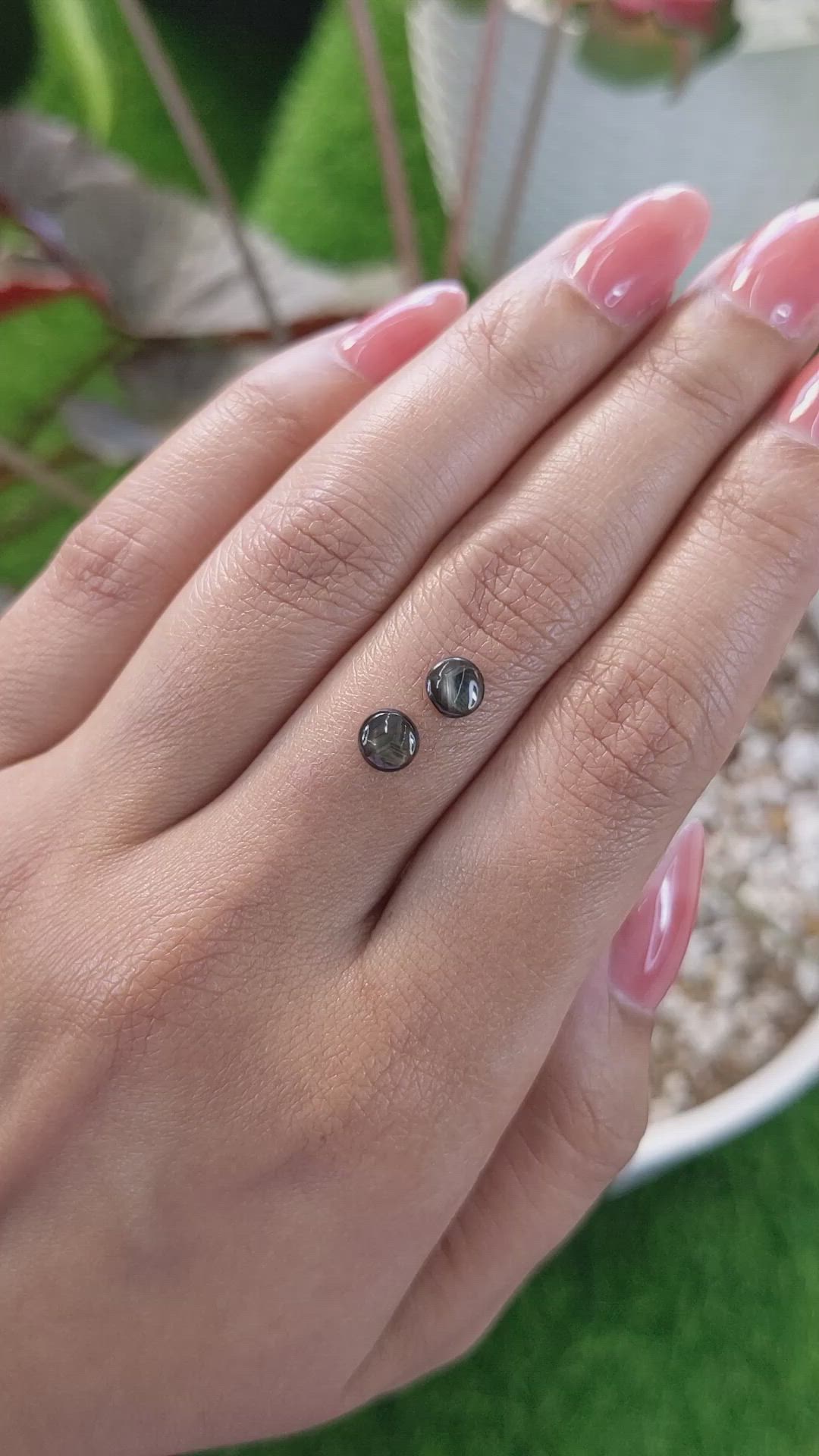 1.28 Ct.Tw.Total Carat Weight Greenish Brown Star Sapphire Pair from Ceylon (Sri Lanka) Size Video