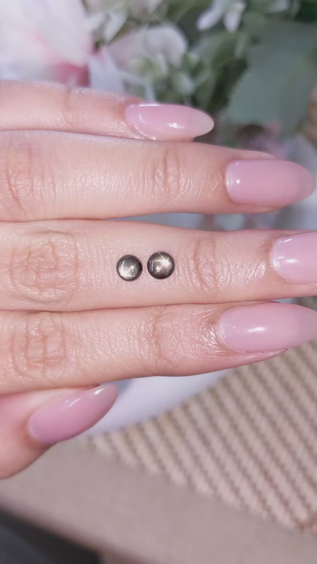0.98 Ct.Tw.Total Carat Weight Black Star Sapphire Pair from Ceylon (Sri Lanka) Size Video