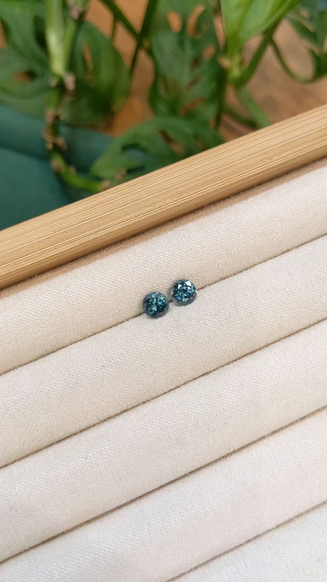 1.40 Ct.Tw.Total Carat Weight Bluish Green Sapphire Pair from Montana Size Video