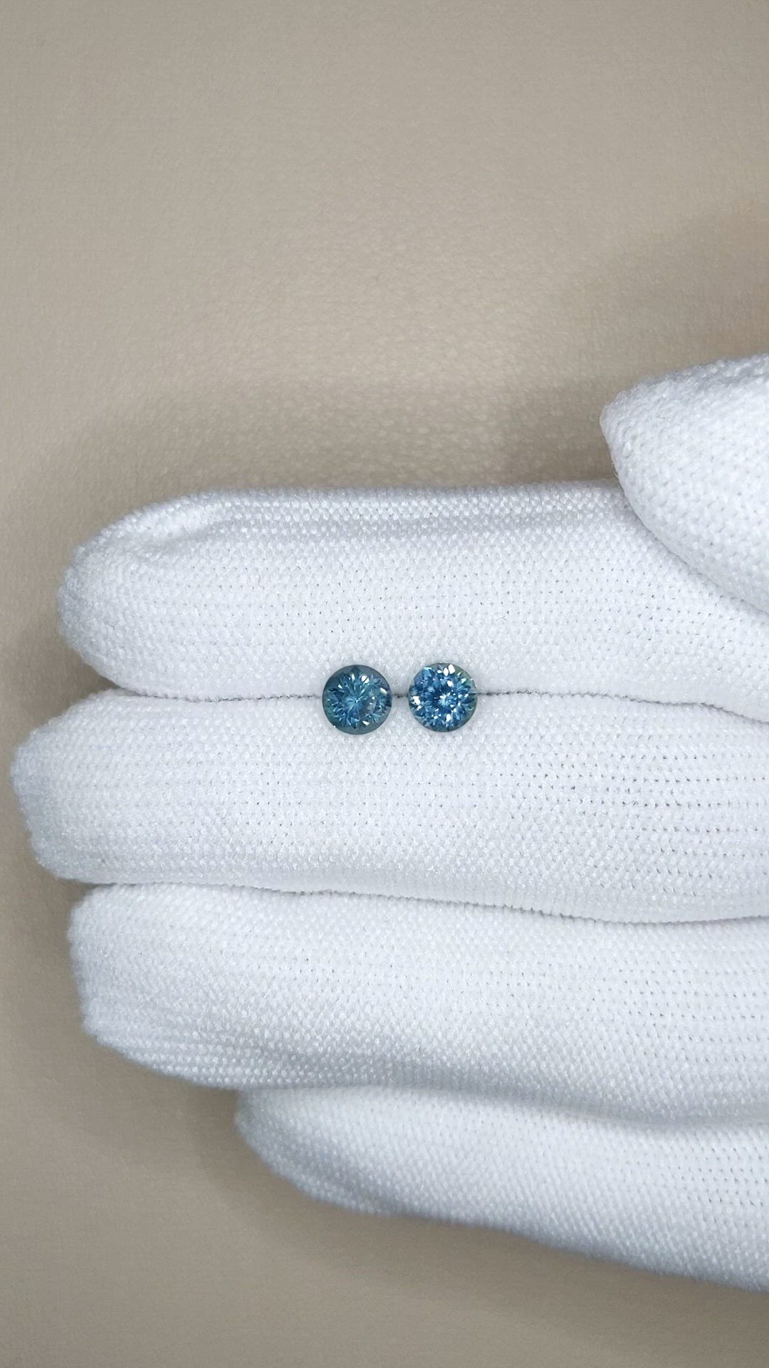 1.40 Ct.Tw.Total Carat Weight Bluish Green Sapphire Pair from Montana Size Video