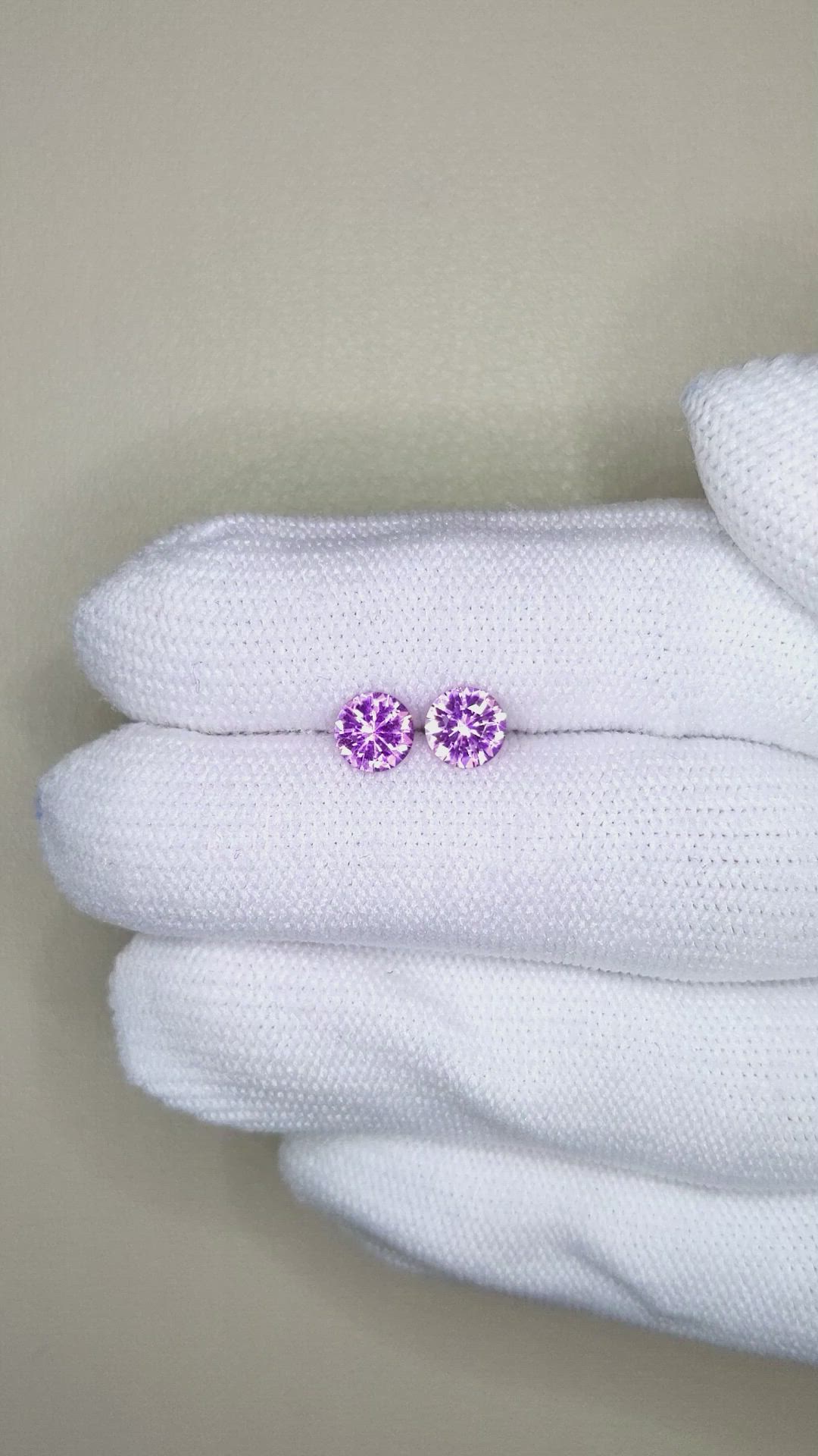 1.38 Ct.Tw.Total Carat Weight Pinkish Purple Sapphire Pair from Ceylon (Sri Lanka) Size Video
