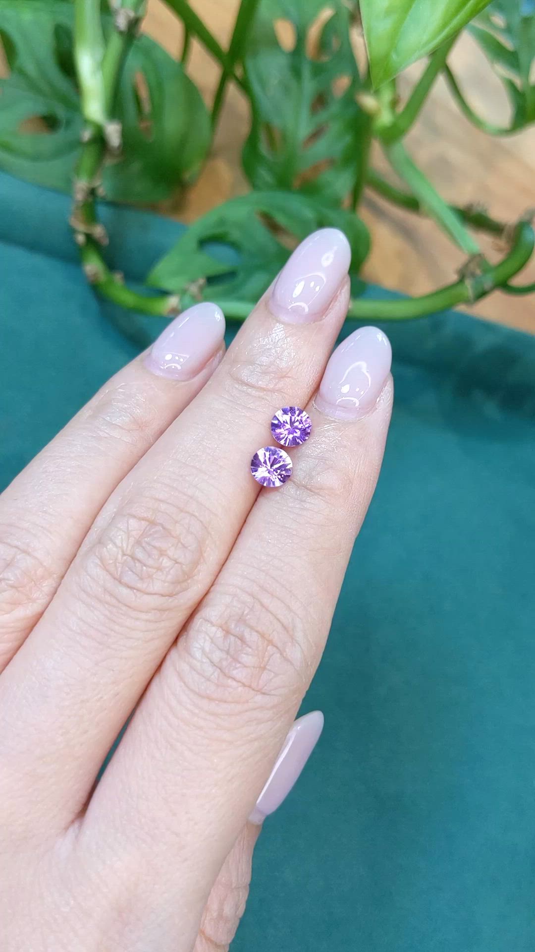 1.38 Ct.Tw.Total Carat Weight Pinkish Purple Sapphire Pair from Ceylon (Sri Lanka) Size Video