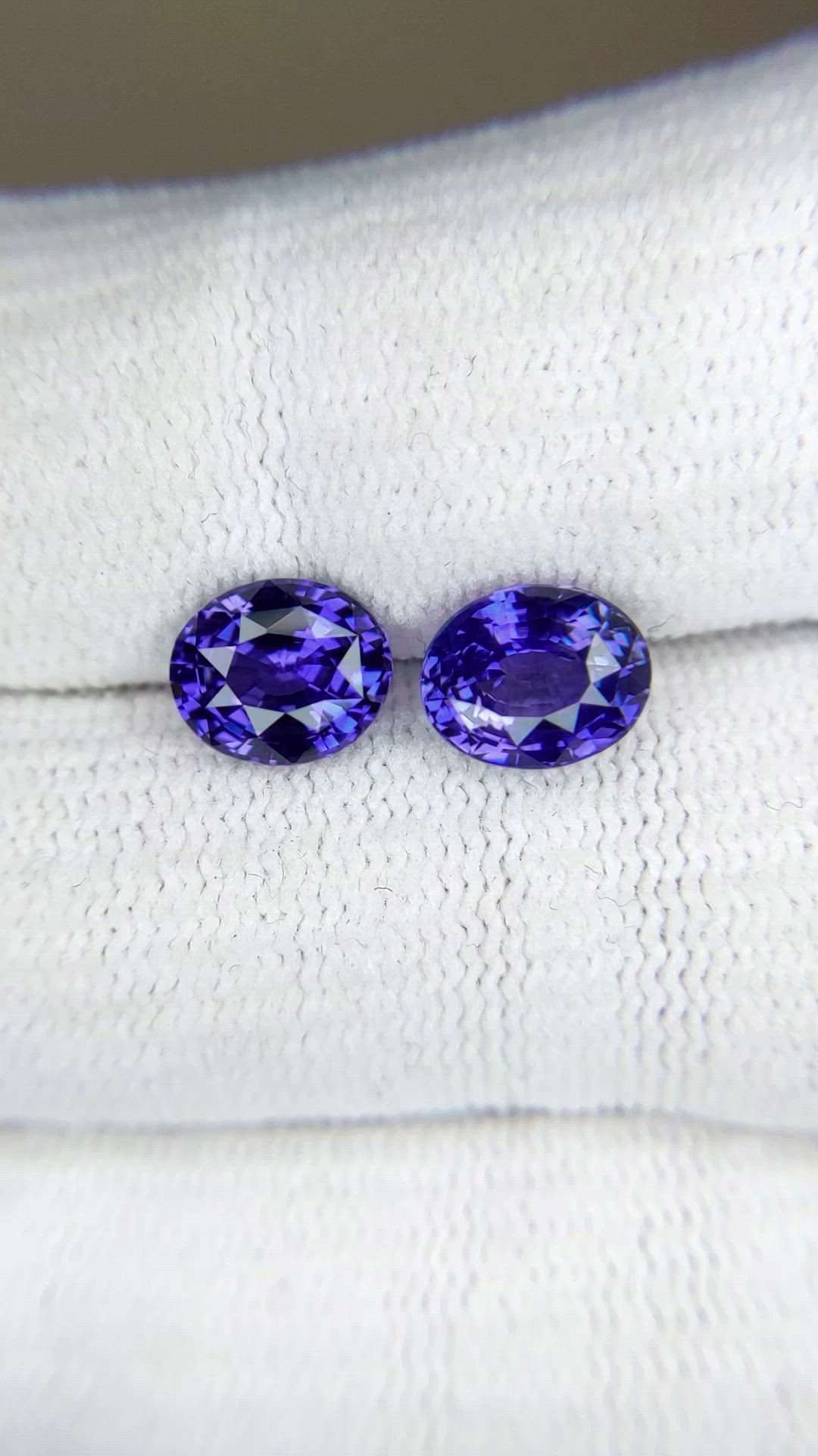 3.83 Ct.Tw.Total Carat Weight Bluish Purple Sapphire Pair from Madagascar Size Video