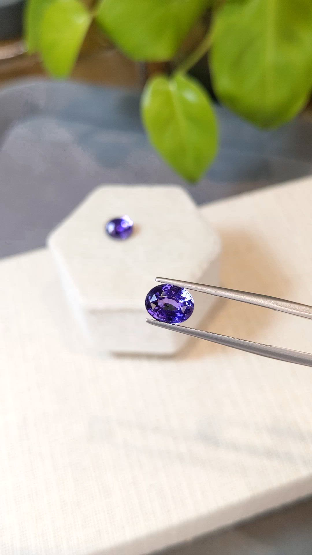 3.83 Ct.Tw.Total Carat Weight Bluish Purple Sapphire Pair from Madagascar Size Video