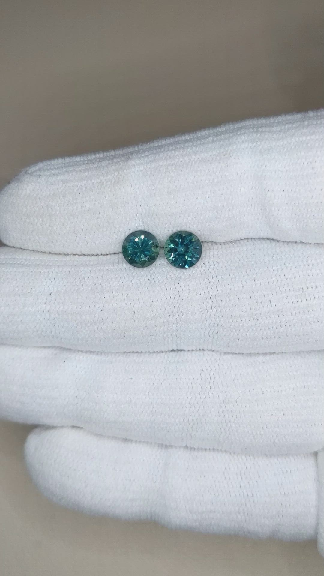 2.16 Ct.Tw.Total Carat Weight Bluish Green Sapphire Pair from Montana Size Video