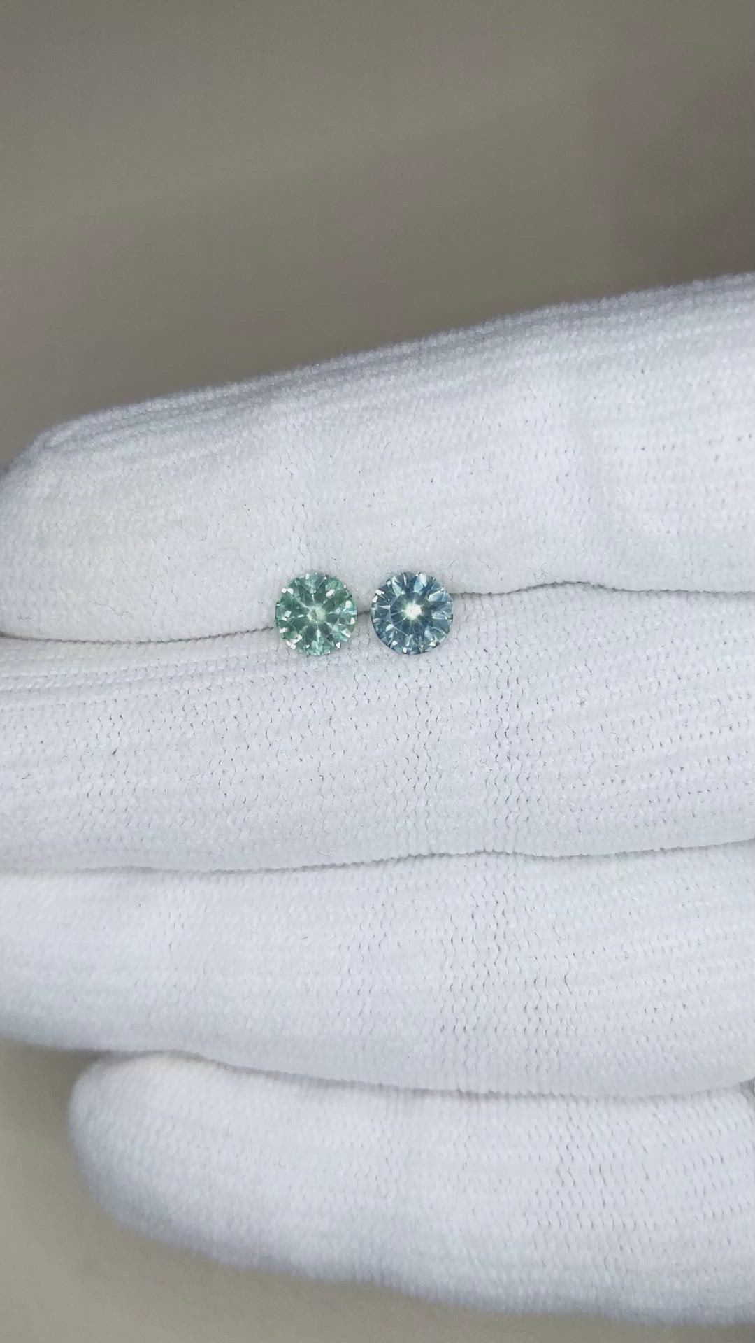 1.43&nbsp;Ct.Tw.Total Carat Weight Bluish Green Sapphire Pair from Montana Size Video