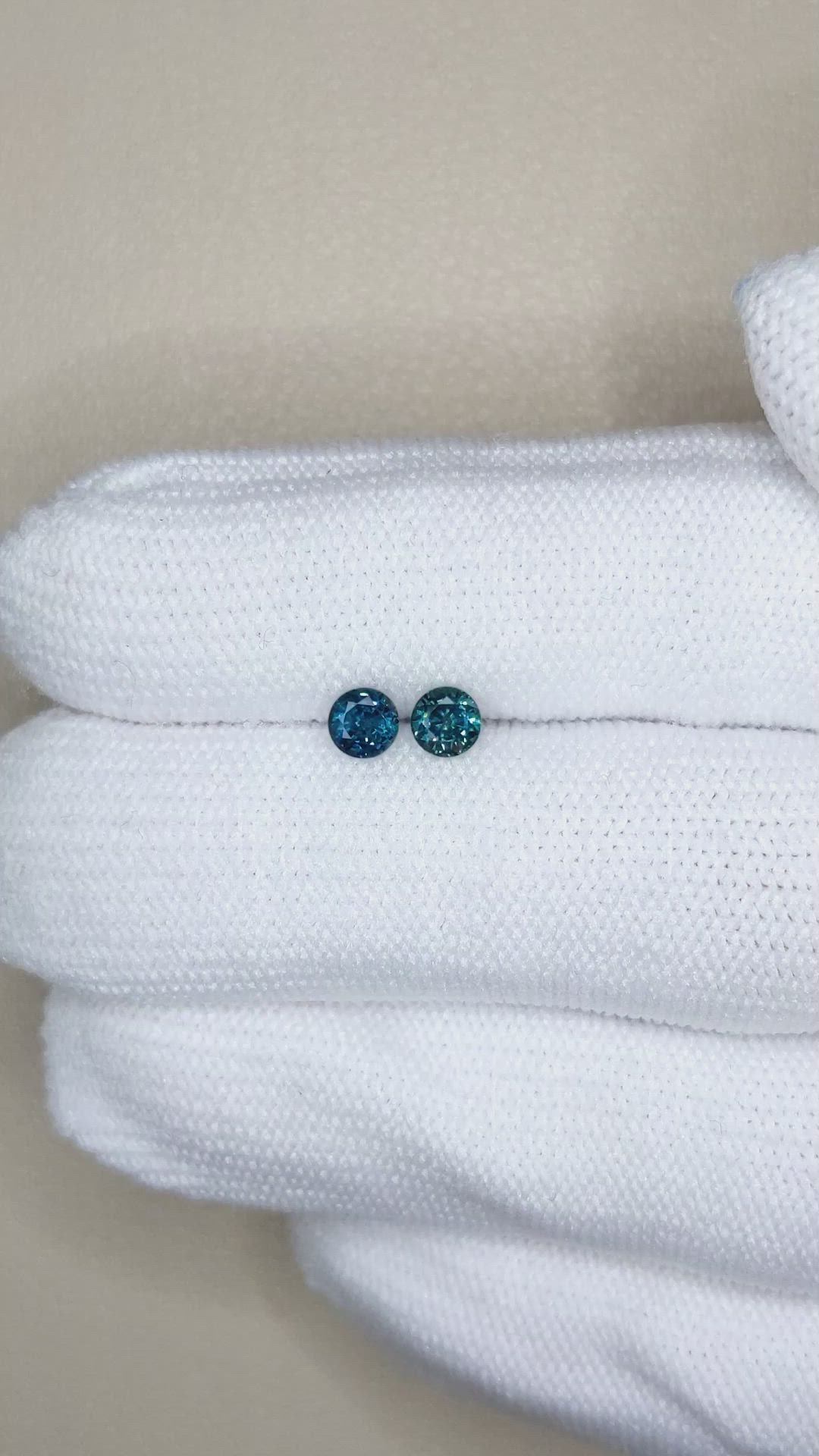 0.74 Ct.Tw.Total Carat Weight Bluish Green Sapphire Pair from Ceylon (Sri Lanka) Size Video