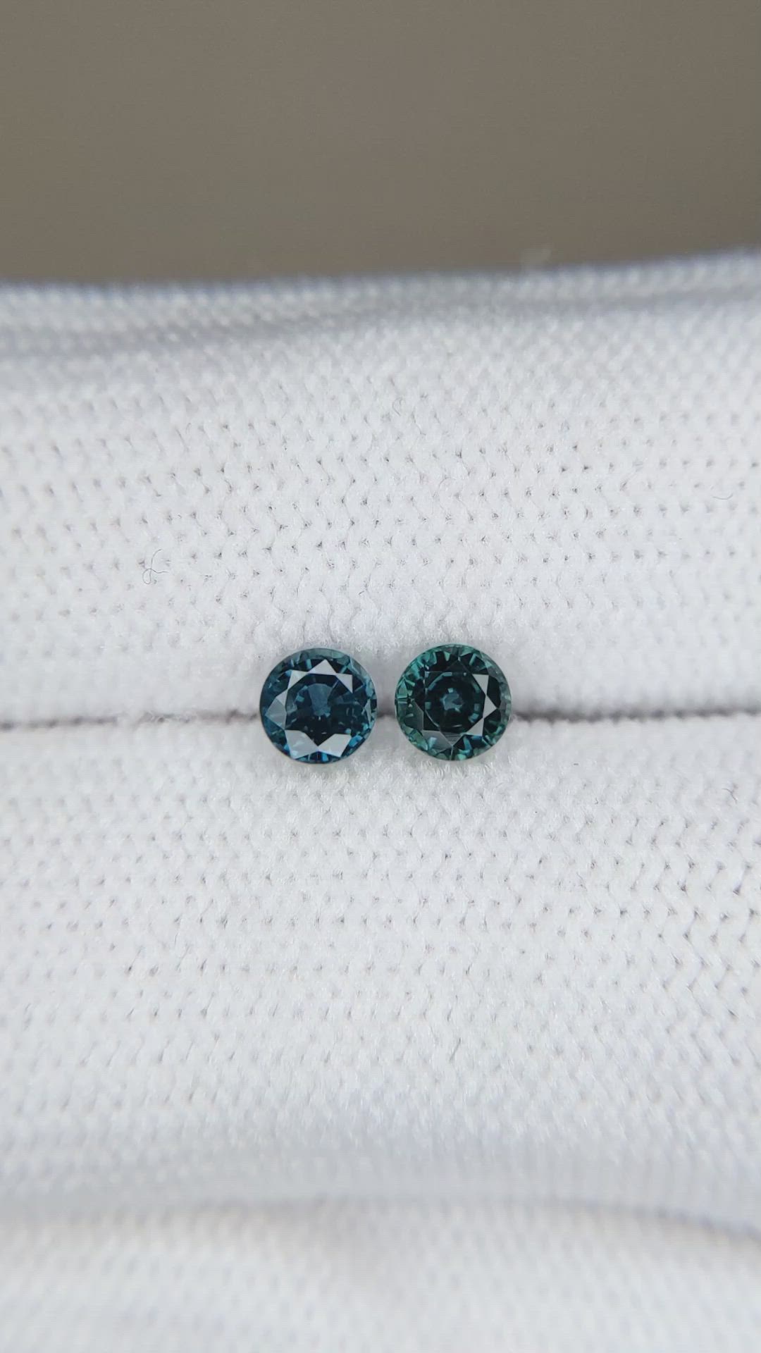 0.74 Ct.Tw.Total Carat Weight Bluish Green Sapphire Pair from Ceylon (Sri Lanka) Size Video