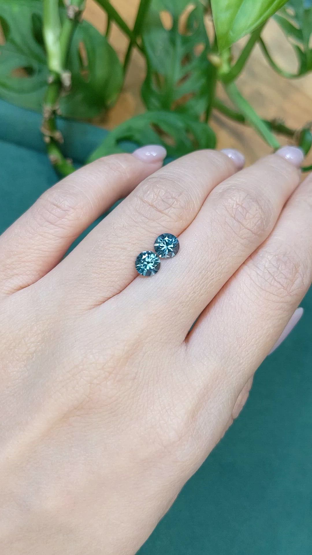 1.52&nbsp;Ct.Tw.Total Carat Weight Greenish Blue Sapphire Pair from Montana Size Video