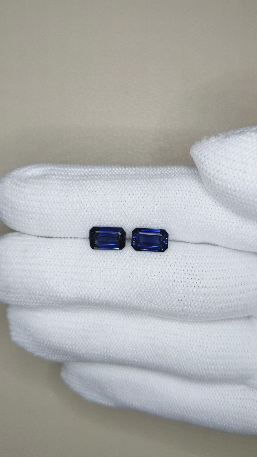 3.13 Ct.Tw.Total Carat Weight Blue Sapphire Pair from Ceylon (Sri Lanka) Size Video