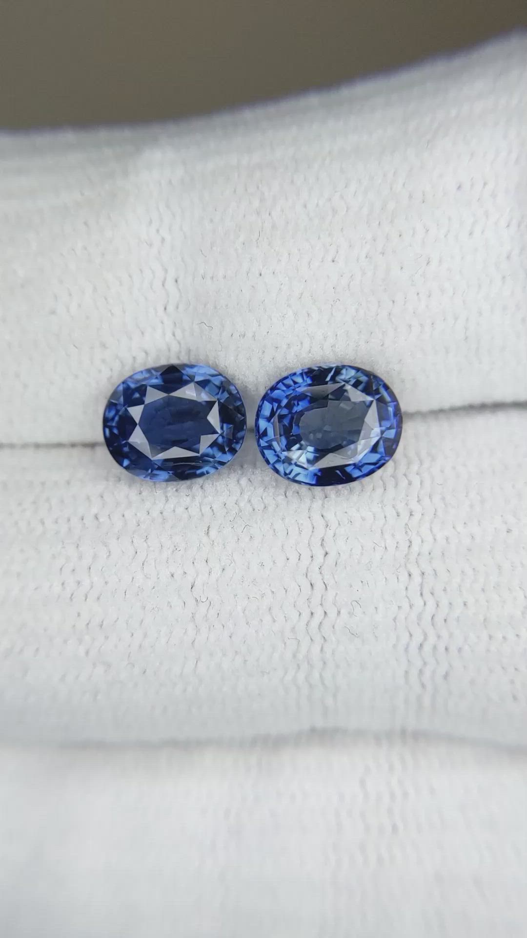 4.38 Ct.Tw.Total Carat Weight Blue Sapphire Pair from Ceylon (Sri Lanka) Size Video
