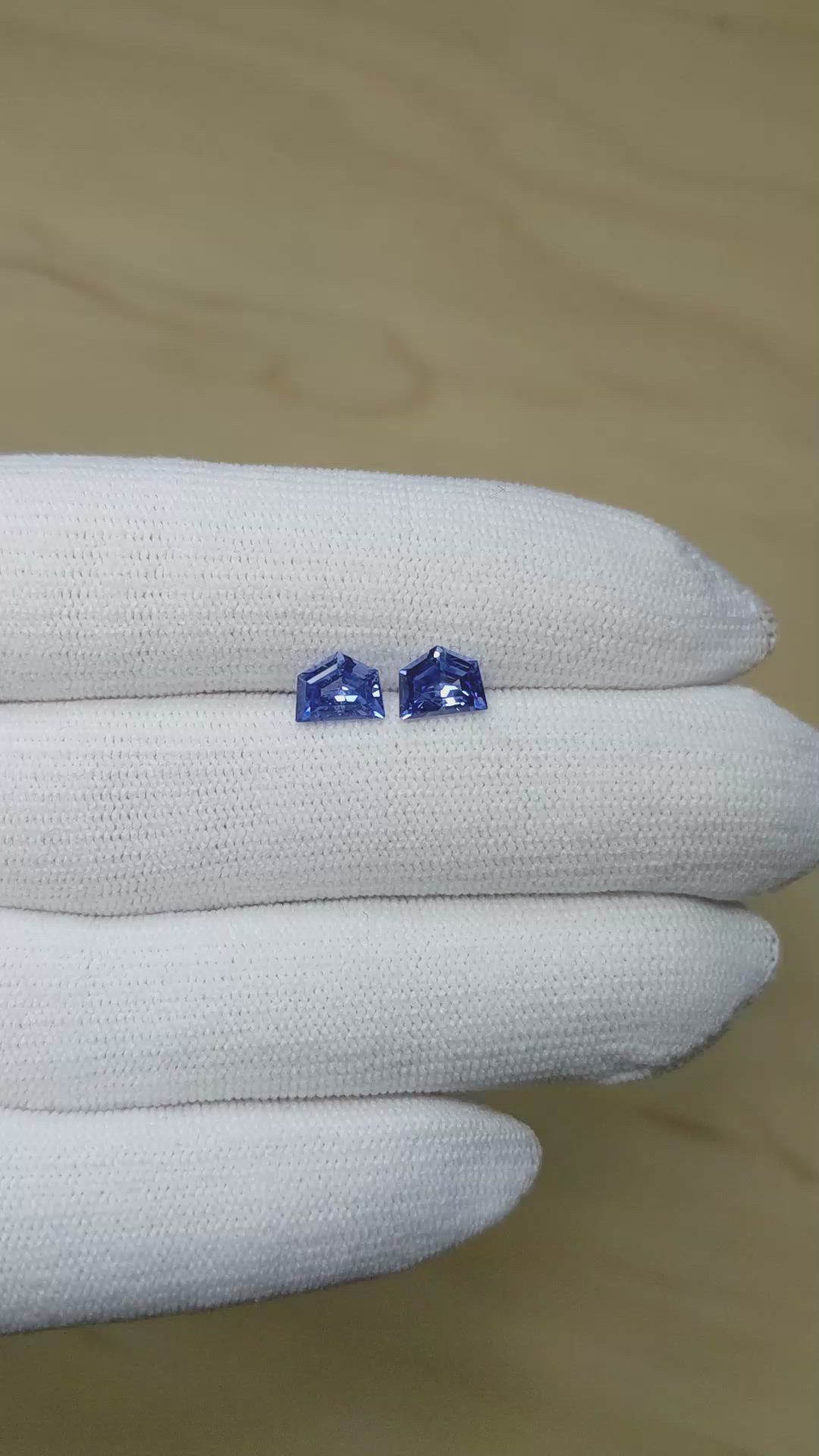 2.35 Ct.Tw.Total Carat Weight Blue Sapphire Pair from Ceylon (Sri Lanka) Size Video