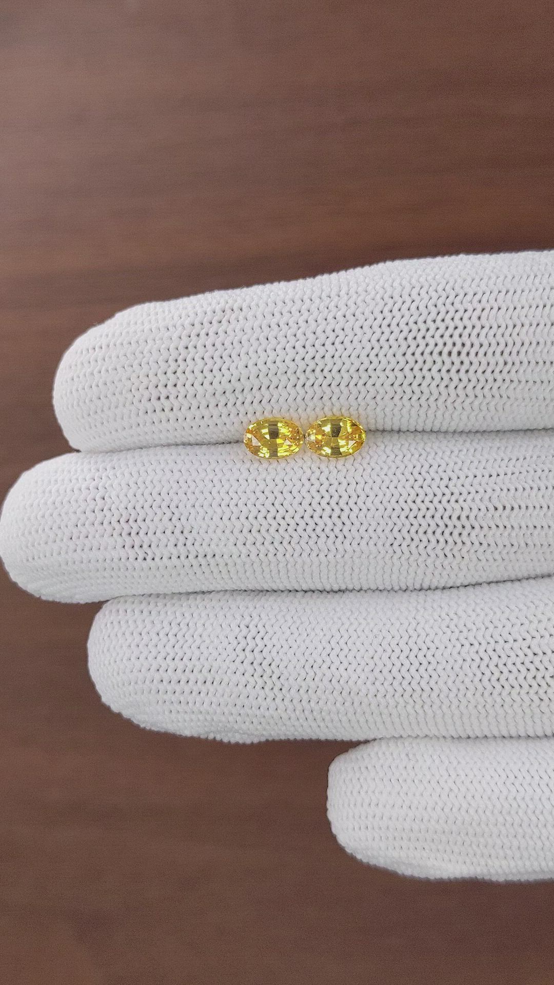 1.63 Ct.Tw.Total Carat Weight Orangish Yellow Sapphire Pair from Ceylon (Sri Lanka) Size Video