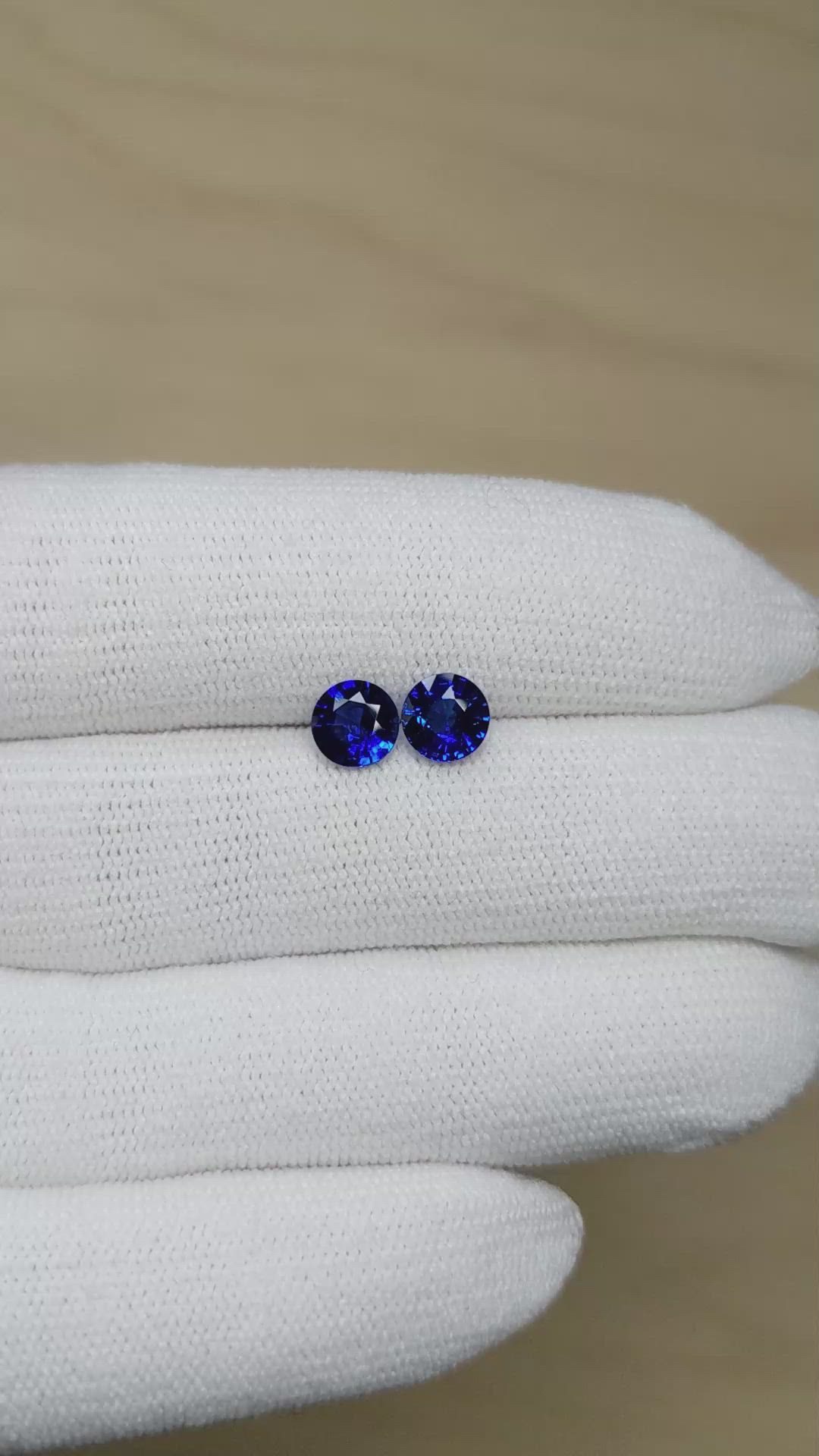 2.18 Ct.Tw.Total Carat Weight Blue Sapphire Pair from Ceylon (Sri Lanka) Size Video