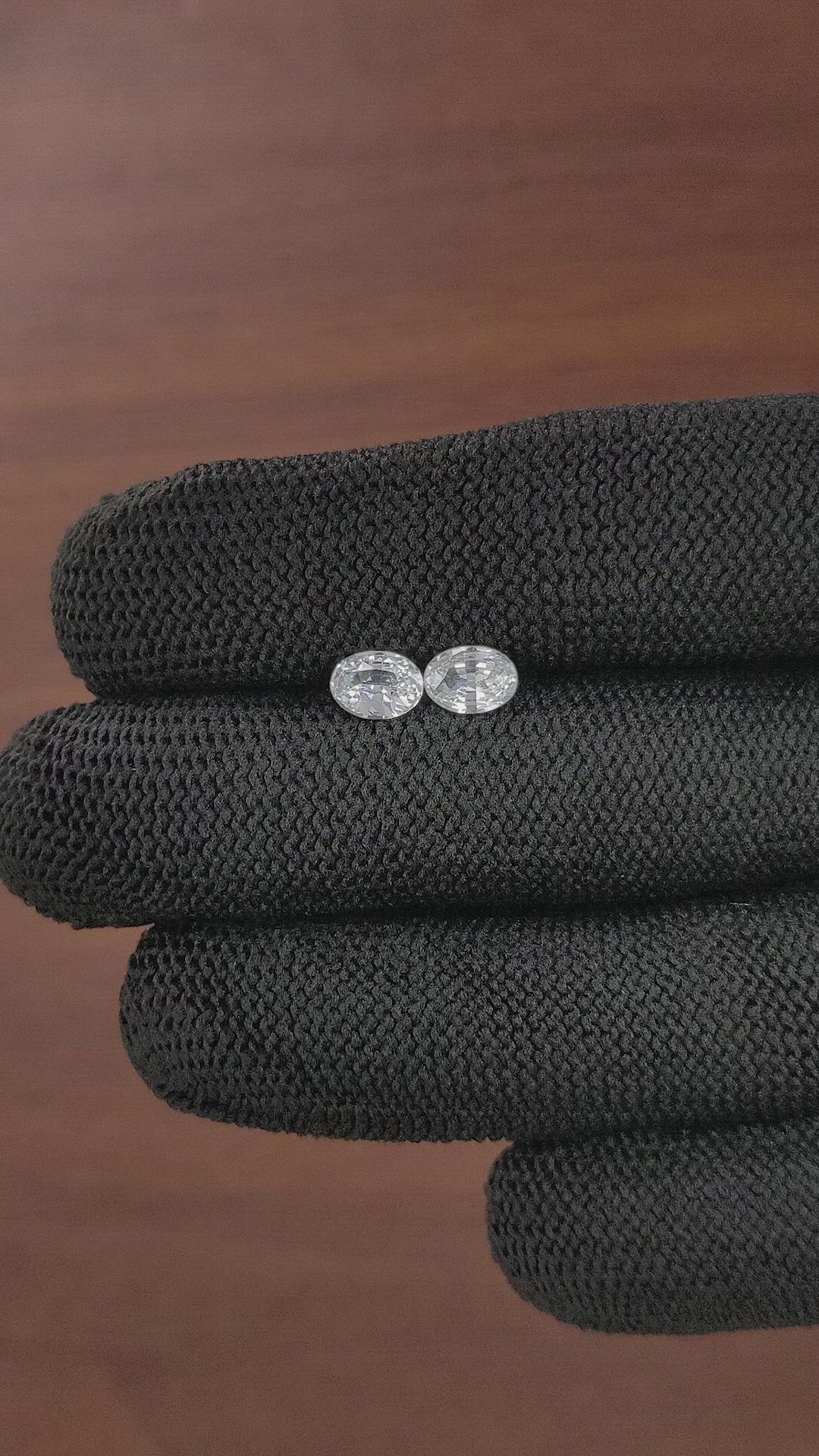 1.59&nbsp;Ct.Tw.Total Carat Weight White Sapphire Pair from Ceylon (Sri Lanka) Size Video