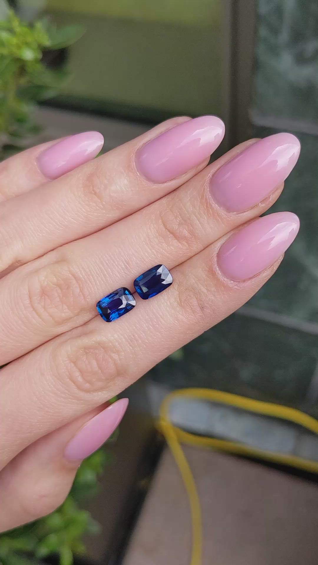 3.70 Ct.Tw.Total Carat Weight Blue Sapphire Pair from Ceylon (Sri Lanka) Size Video