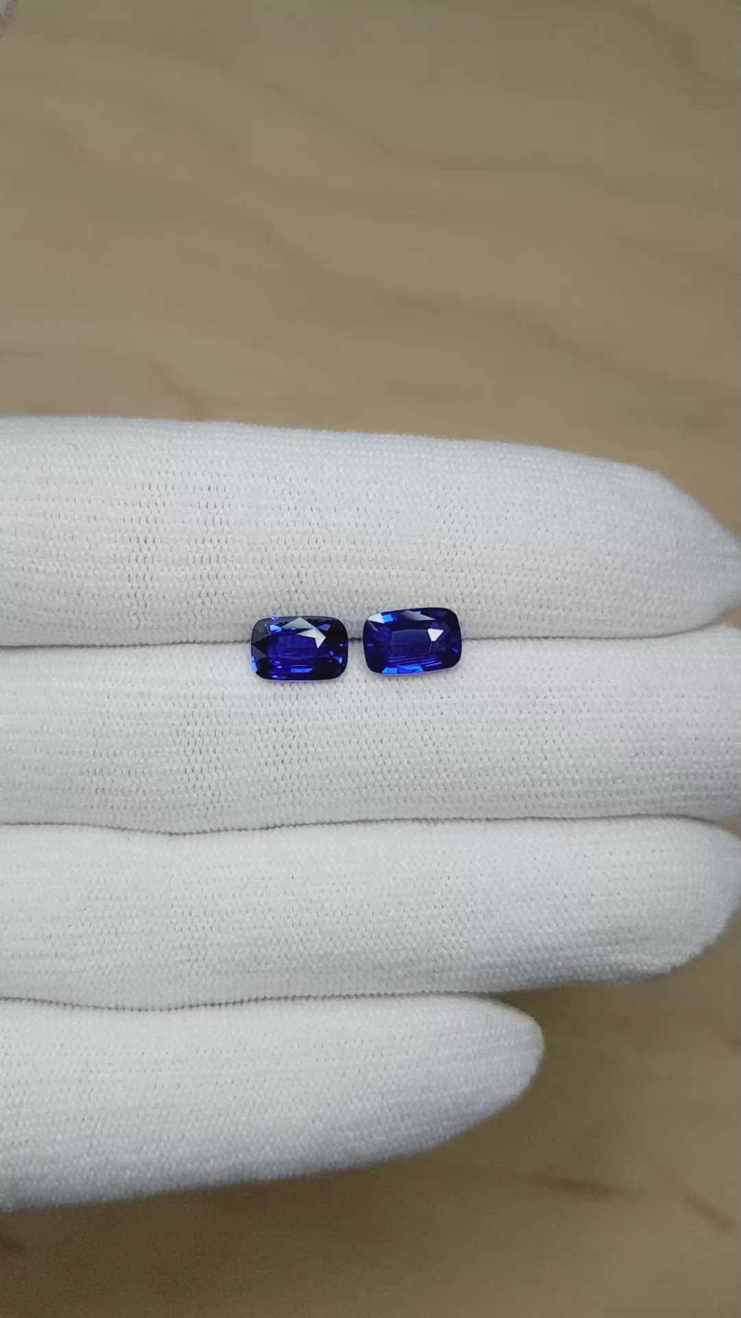 3.70 Ct.Tw.Total Carat Weight Blue Sapphire Pair from Ceylon (Sri Lanka) Size Video
