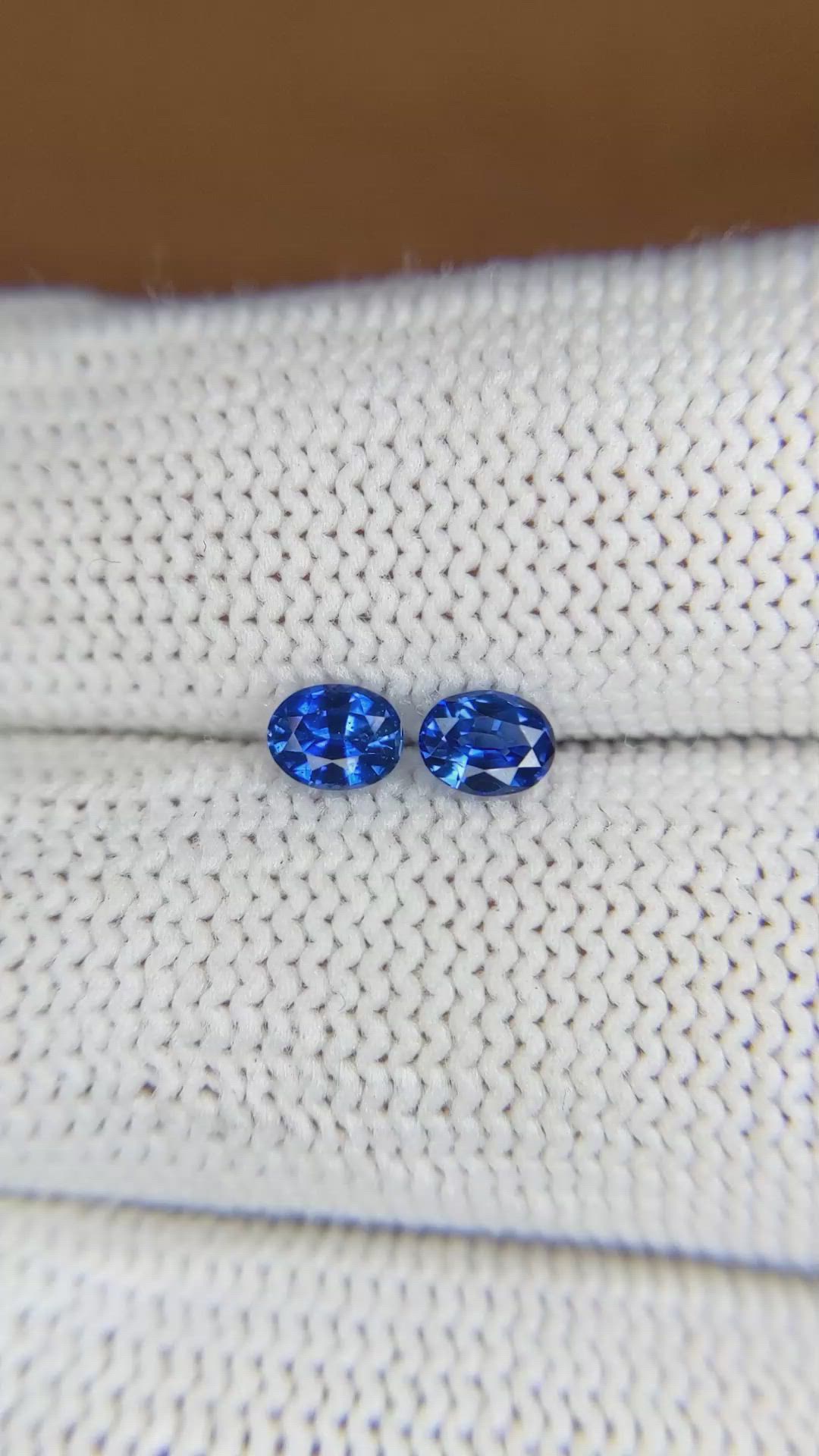 0.68 Ct.Tw.Total Carat Weight Blue Sapphire Pair from Ceylon (Sri Lanka) Size Video