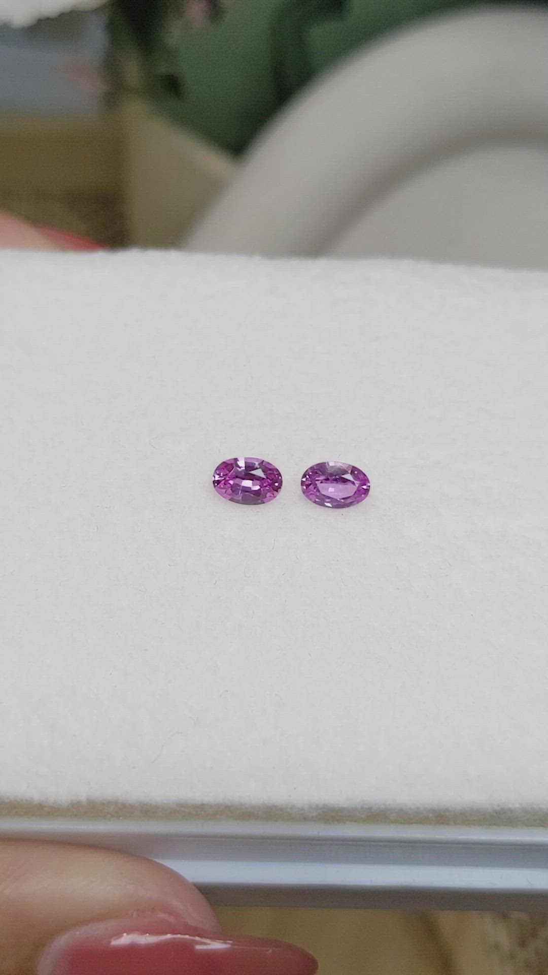 0.92 Ct.Tw.Total Carat Weight Purplish Pink Sapphire Pair from Ceylon (Sri Lanka) Size Video