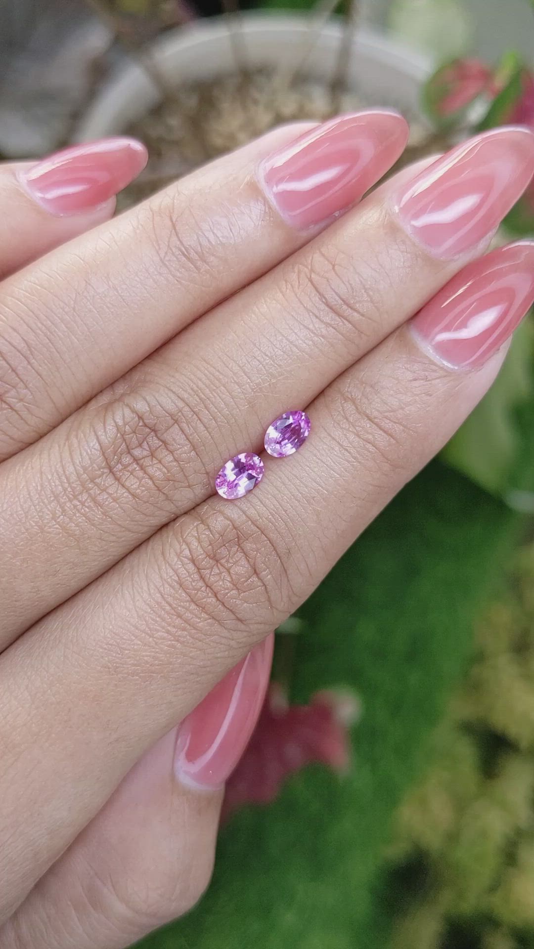 0.92 Ct.Tw.Total Carat Weight Purplish Pink Sapphire Pair from Ceylon (Sri Lanka) Size Video
