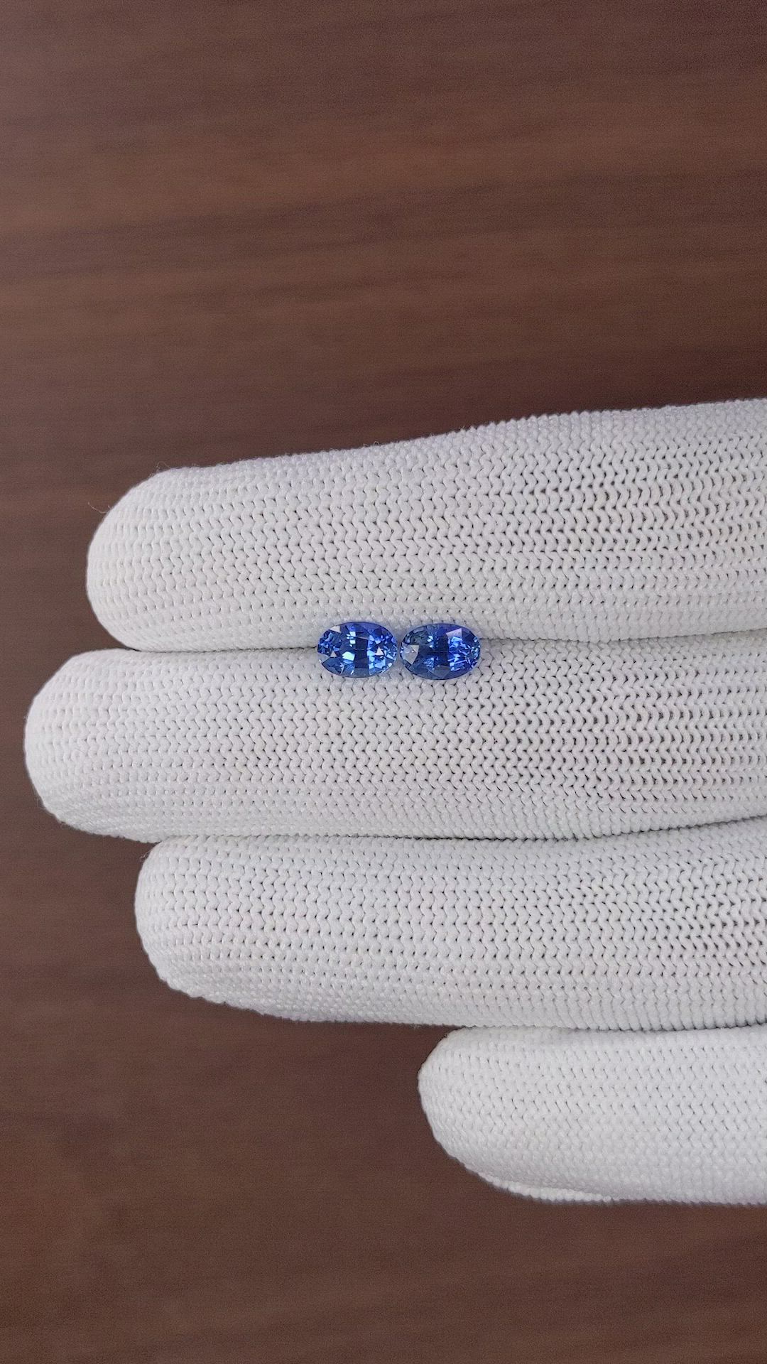 2.10 Ct.Tw.Total Carat Weight Blue Sapphire Pair from Ceylon (Sri Lanka) Size Video