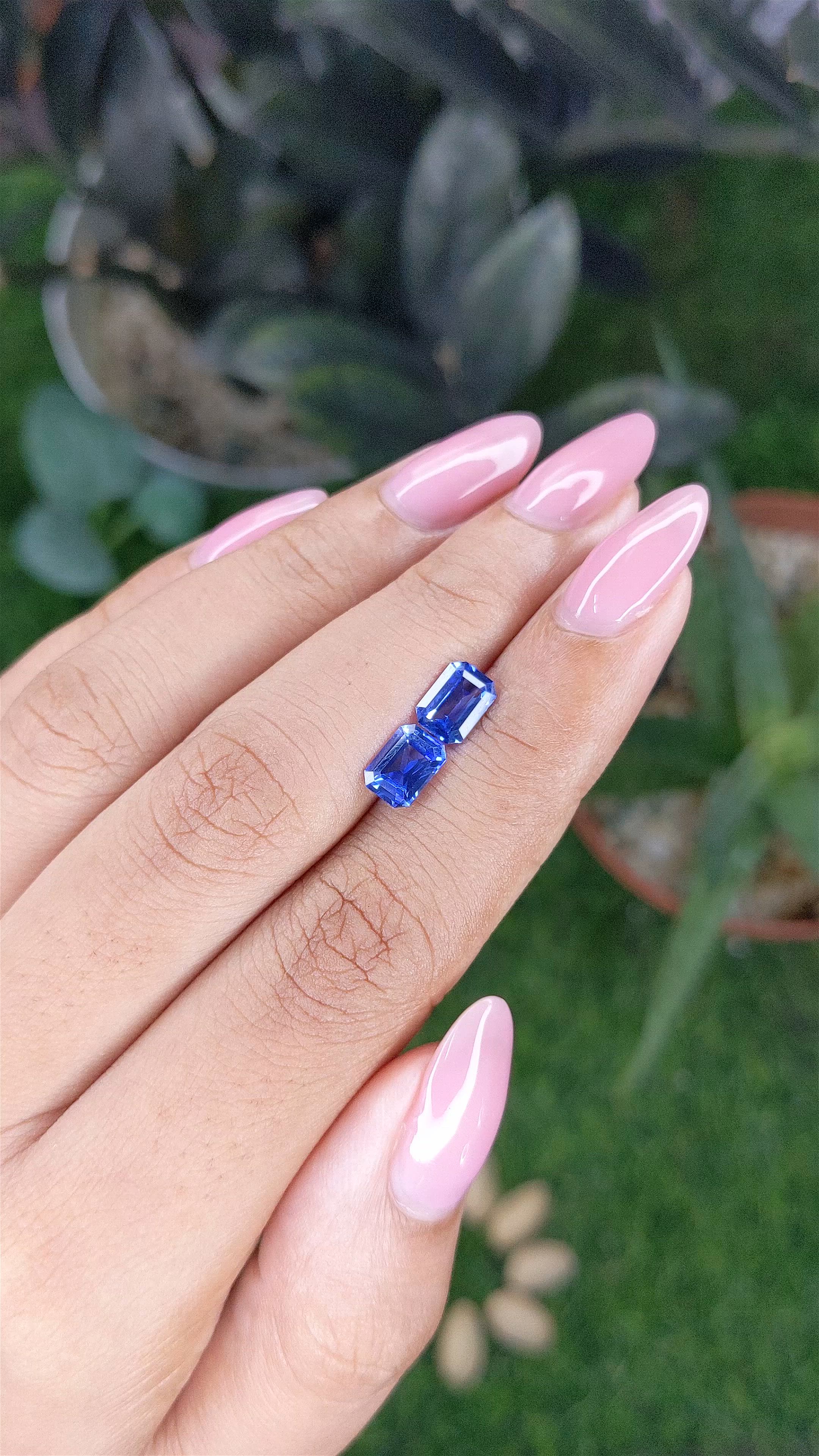 2.18 Ct.Tw.Total Carat Weight Blue Sapphire Pair from Ceylon (Sri Lanka) Size Video