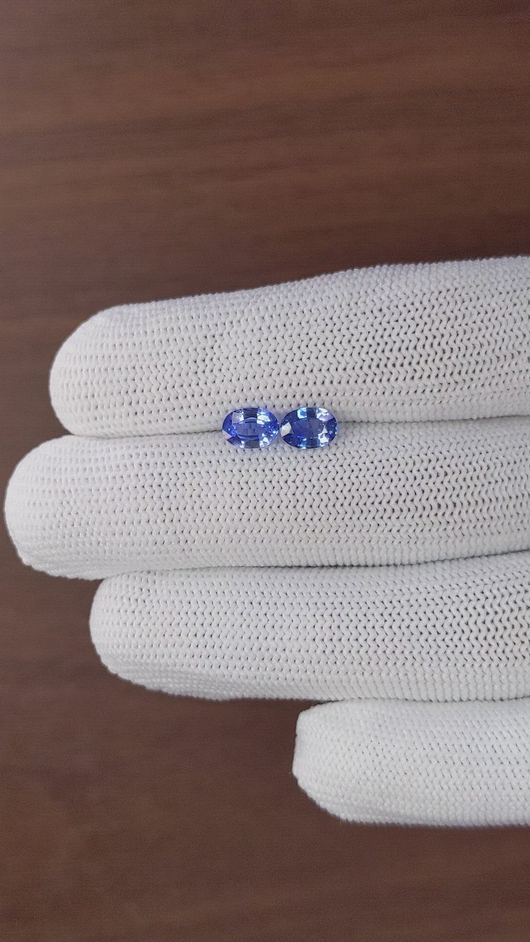 1.87 Ct.Tw.Total Carat Weight Blue Sapphire Pair from Ceylon (Sri Lanka) Size Video