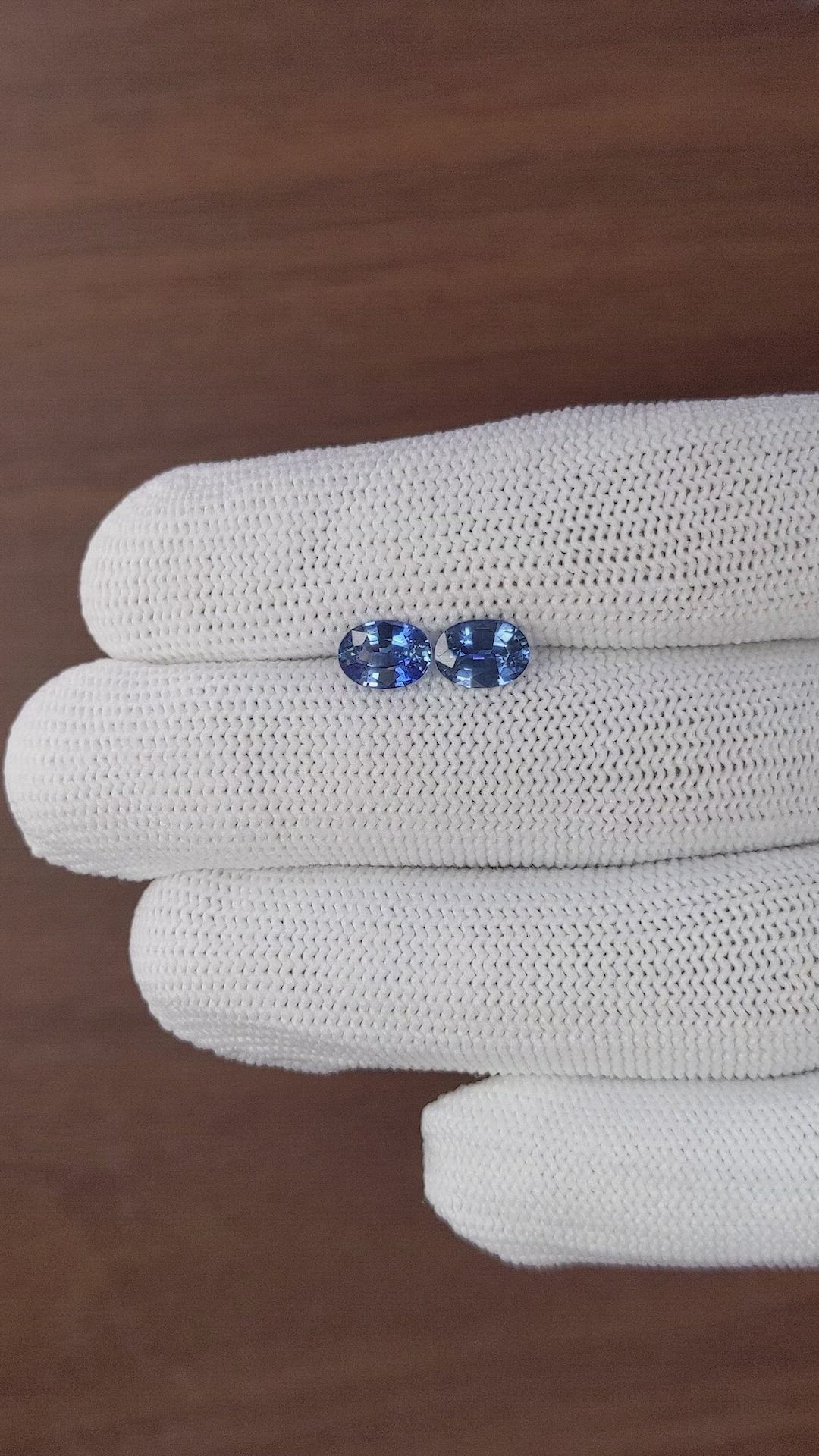 1.73 Ct.Tw.Total Carat Weight Blue Sapphire Pair from Ceylon (Sri Lanka) Size Video