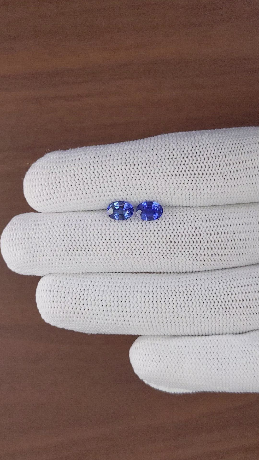1.88 Ct.Tw.Total Carat Weight Blue Sapphire Pair from Madagascar Size Video