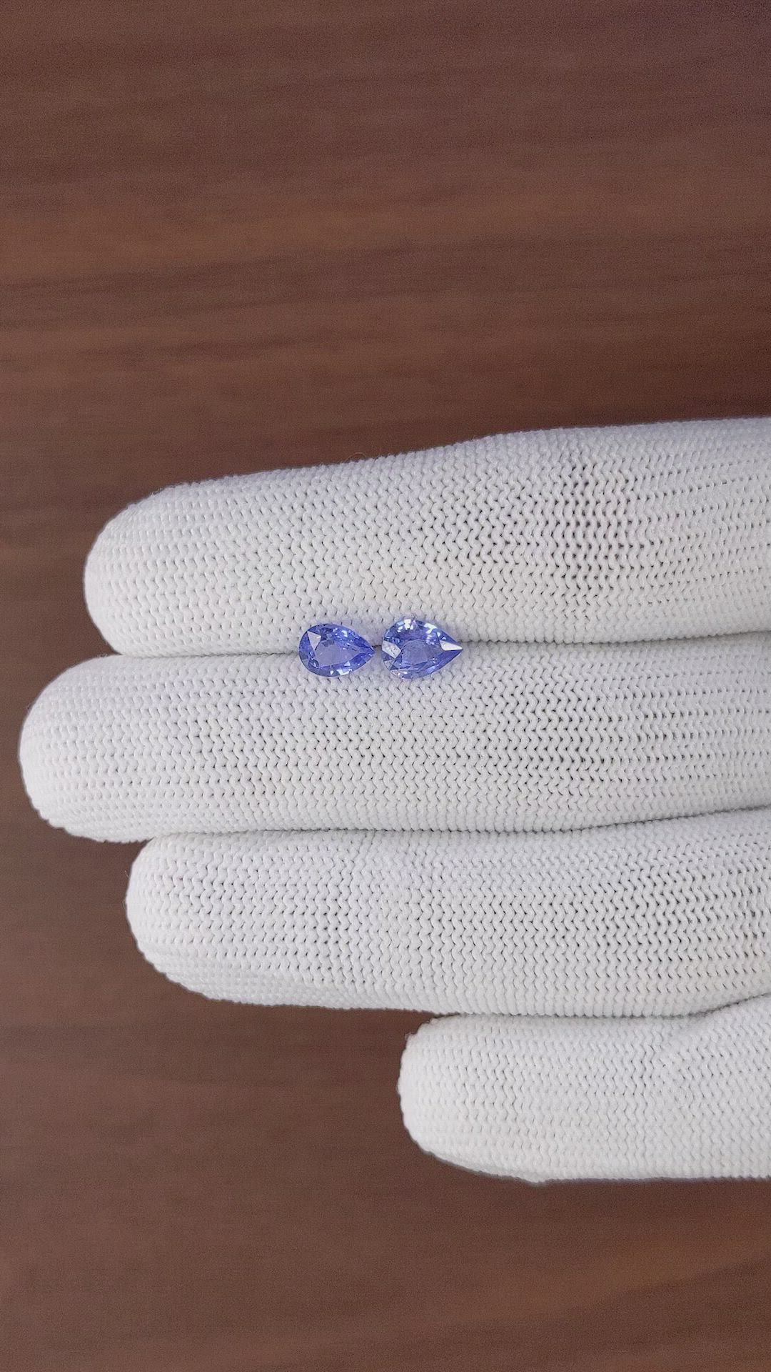 1.64 Ct.Tw.Total Carat Weight Blue Sapphire Pair from Ceylon (Sri Lanka) Size Video