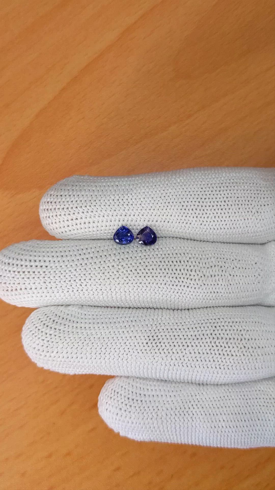 0.97 Ct.Tw.Total Carat Weight Blue Sapphire Pair from Ceylon (Sri Lanka) Size Video