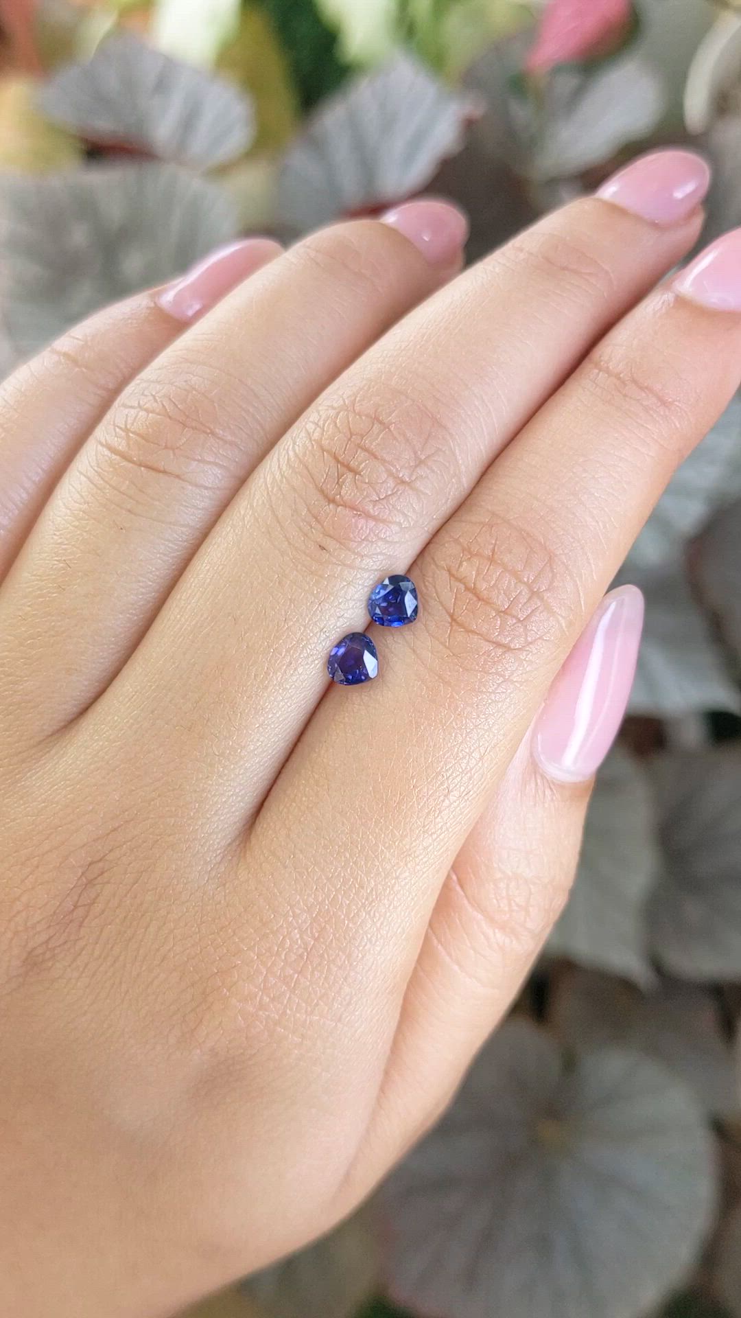 0.97 Ct.Tw.Total Carat Weight Blue Sapphire Pair from Ceylon (Sri Lanka) Size Video