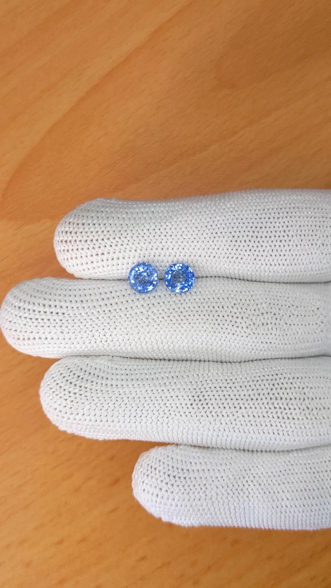 2.26 Ct.Tw.Total Carat Weight Blue Sapphire Pair from Ceylon (Sri Lanka) Size Video