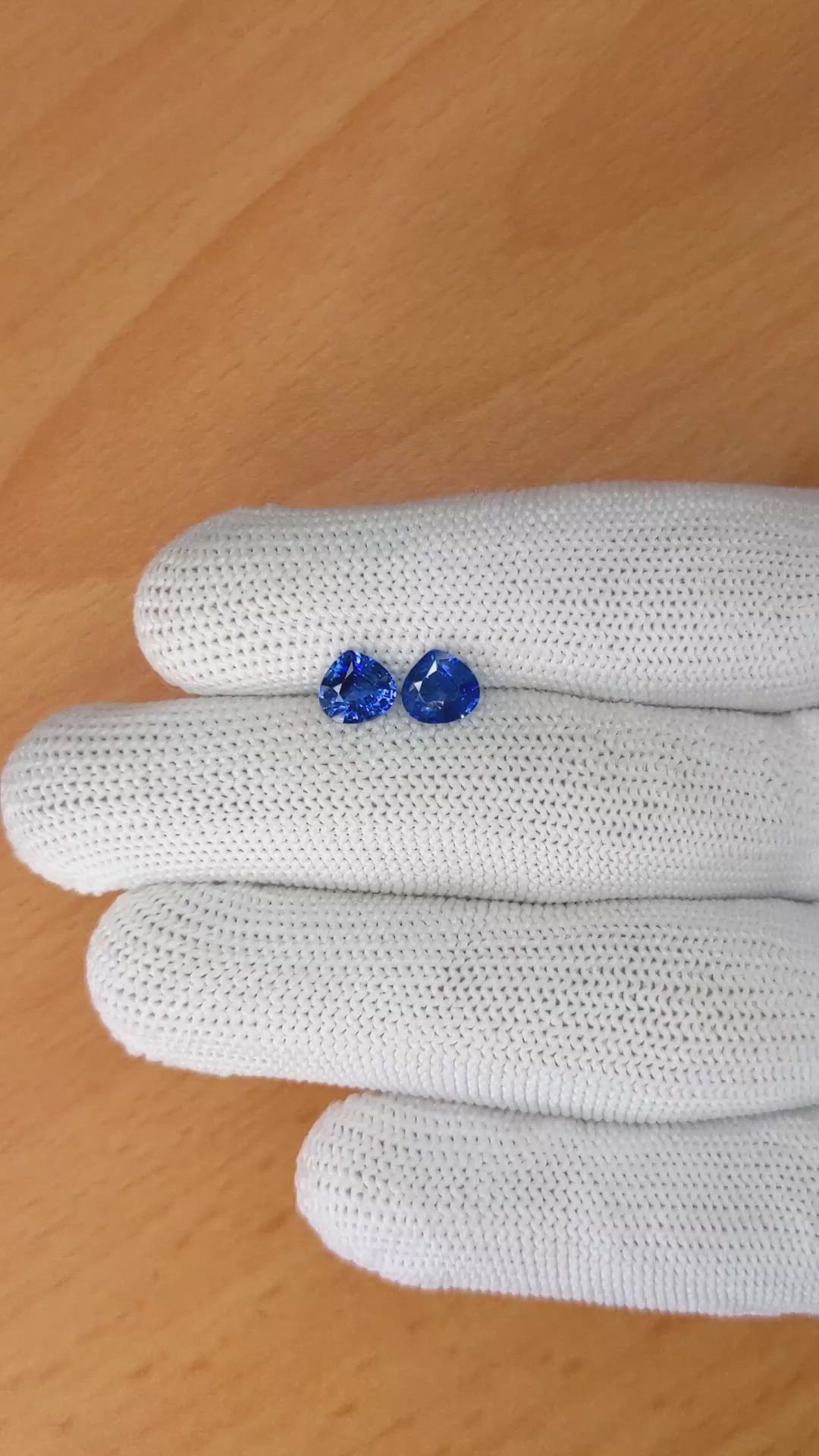 1.87 Ct.Tw.Total Carat Weight Blue Sapphire Pair from Ceylon (Sri Lanka) Size Video