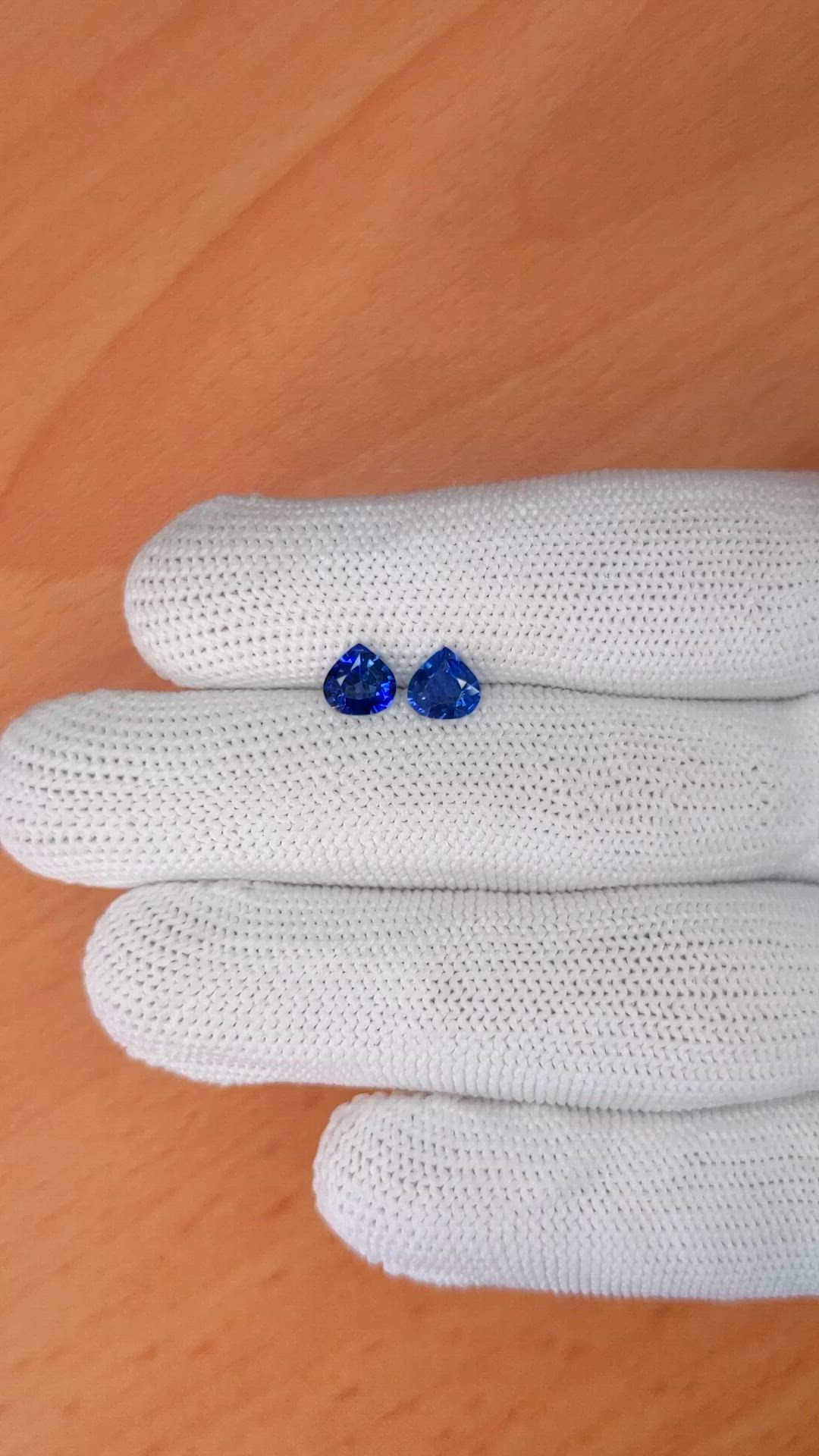 1.36 Ct.Tw.Total Carat Weight Blue Sapphire Pair from Ceylon (Sri Lanka) Size Video