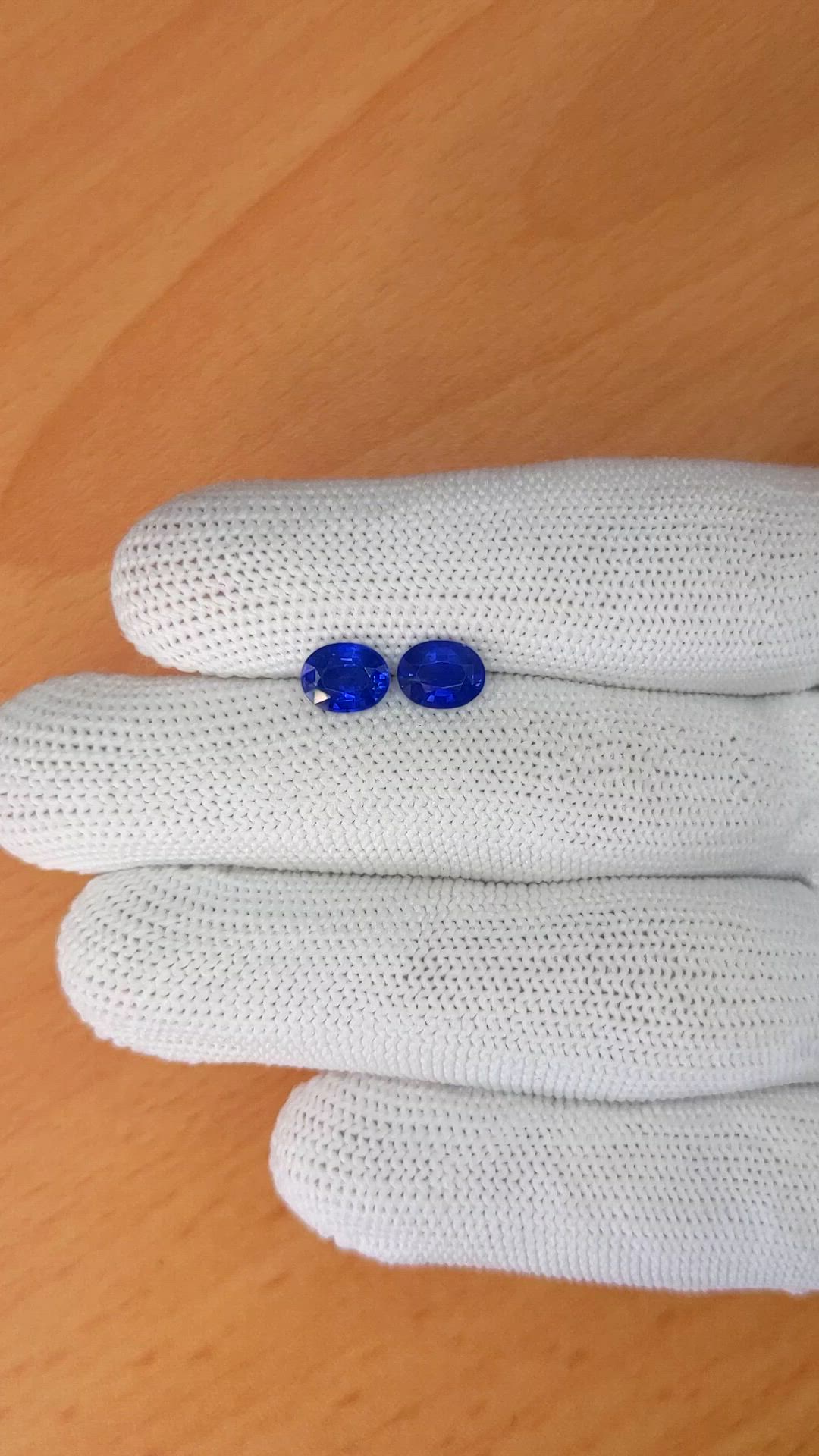2.33 Ct.Tw.Total Carat Weight Blue Sapphire Pair from Ceylon (Sri Lanka) Size Video