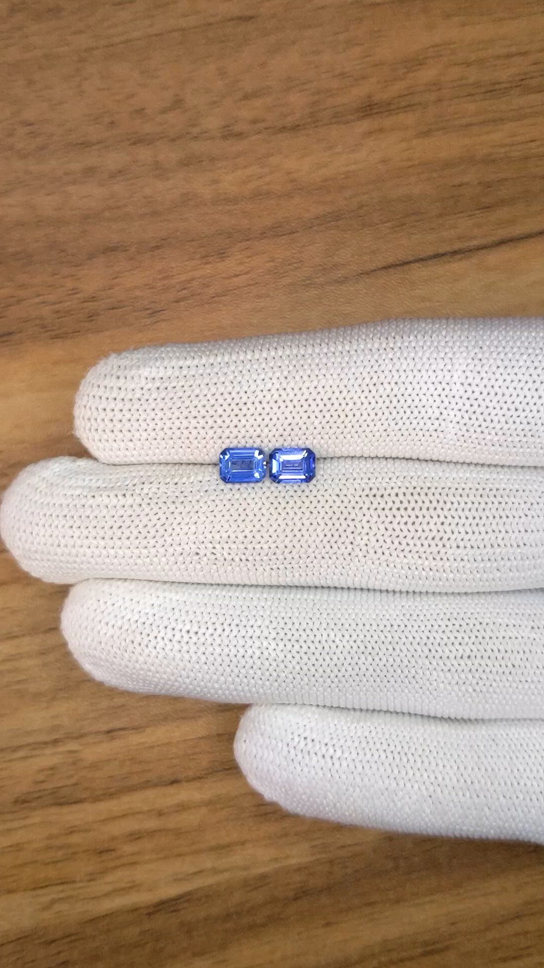 1.53 Ct.Tw.Total Carat Weight Blue Sapphire Pair from Ceylon (Sri Lanka) Size Video